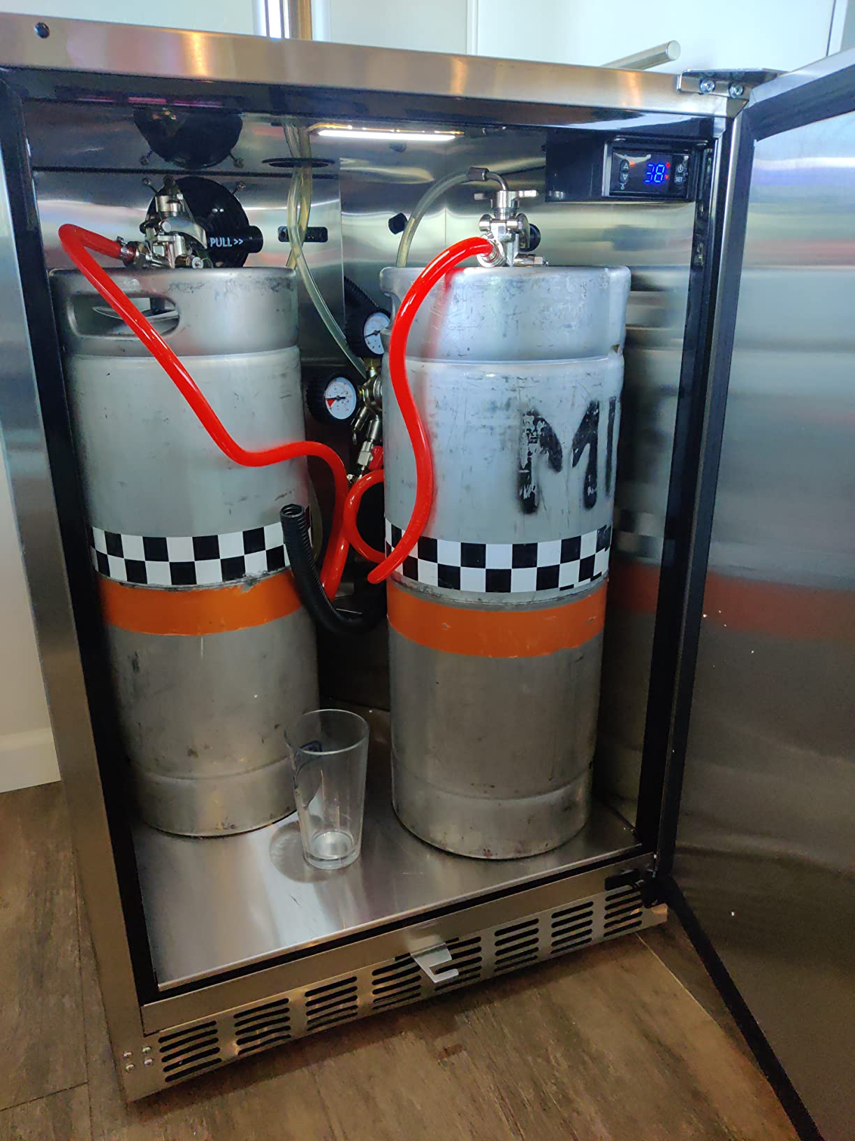 ICEJUNGLE Full Size Kegerator Outdoor Dual Tap Draft Beer Dispenser Beverage Beer Cooler Temperature Control Drip Tray Rail Fits 3x5 Gallon 2x1/6 Kegs Half Barrel Keg customer photo 2