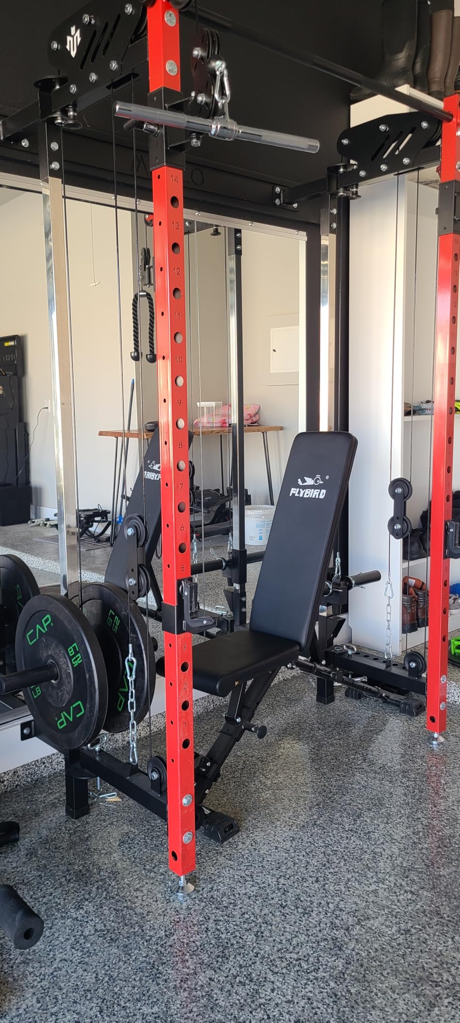 Mikolo Folding Squat Rack, Wall Mounted Power Rack with Cable Crossover Machine & LAT Pull Down, Functional Trainer with 5 Adjustable Function Modes, Home Gym Package customer photo 1