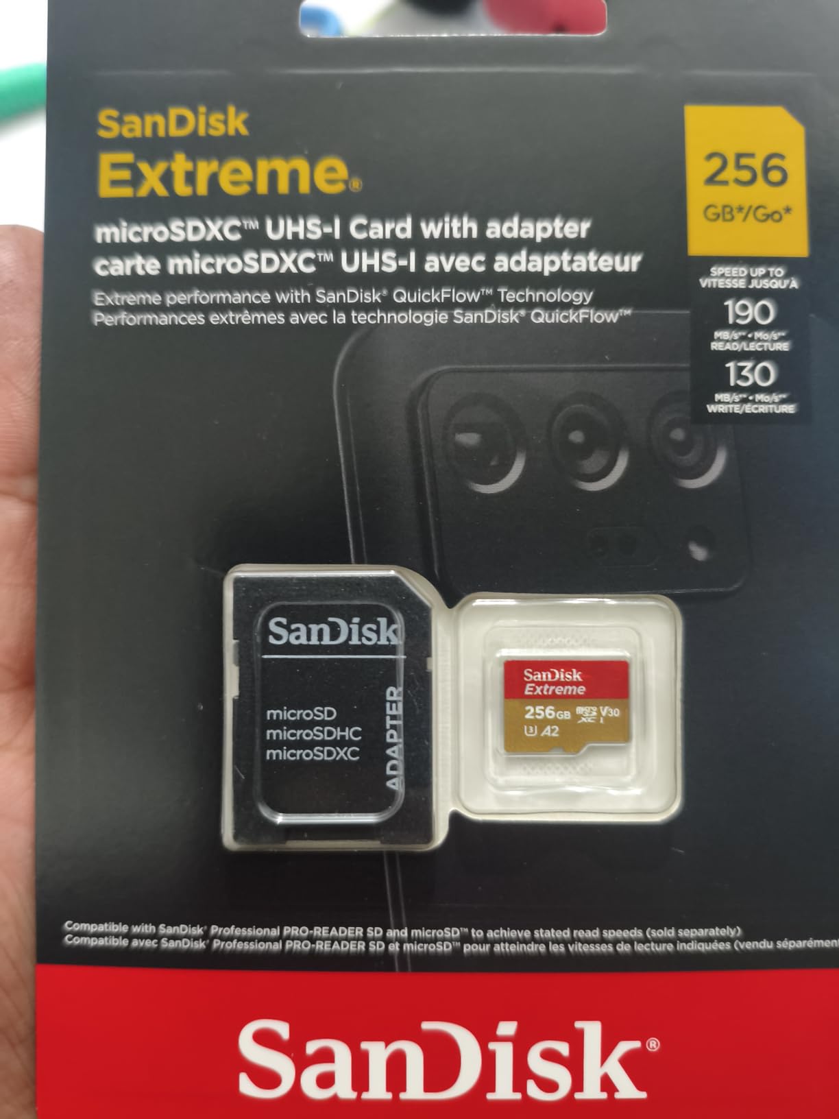 SANDISK 256GB Extreme microSD Card + Adapter, Up to 190MB/s Read Speeds | UHS-I, V30, 5K & 4K UHD, U3, C10, A2, Up to 130MB/s Write Speeds, Ideal for Action Cam, Drone, Smartphone customer photo 2