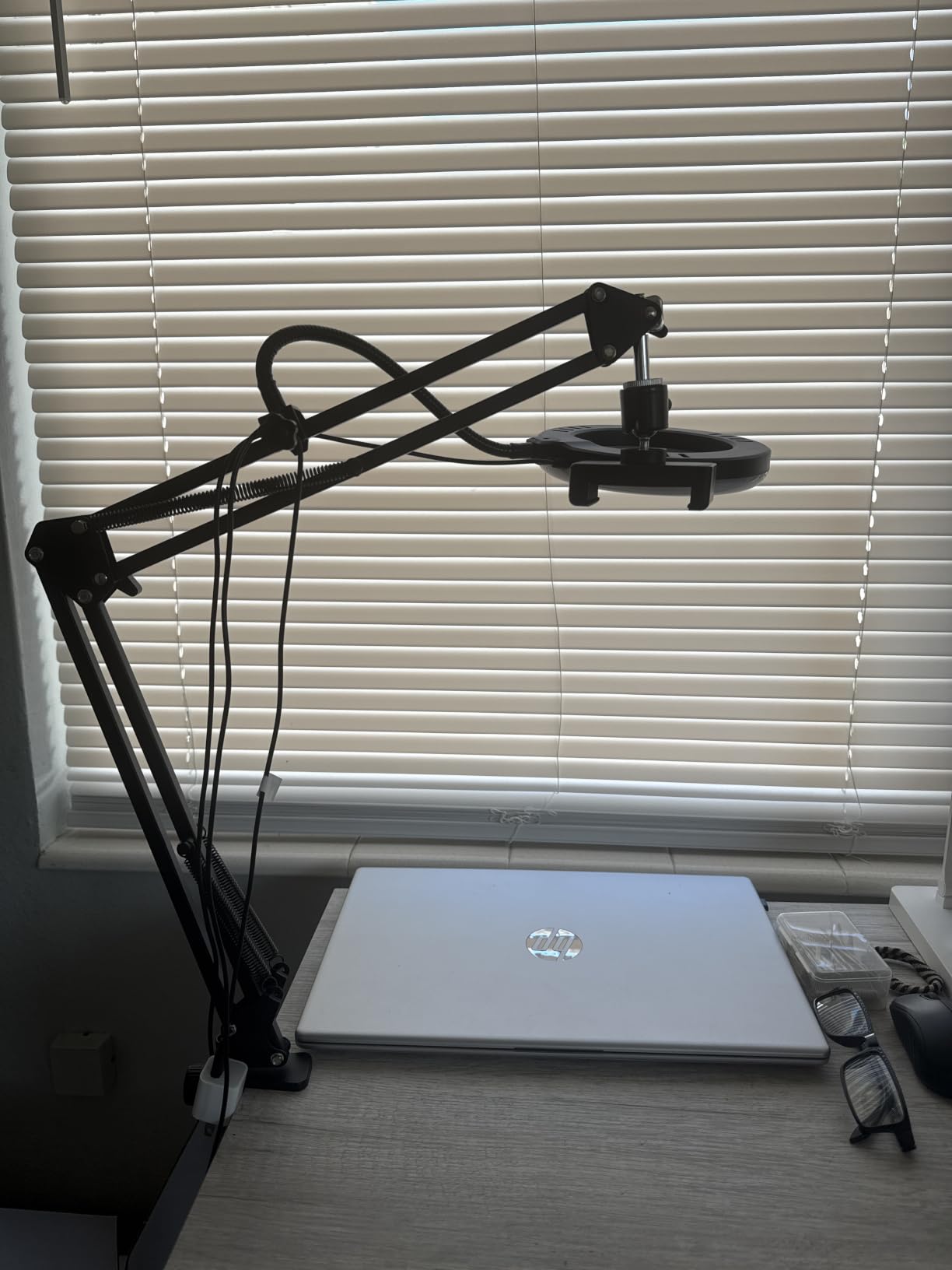 Overhead Camera Mount with Ring Light, Flexible Articulating Phone Arm Stand Compatible with iPhone, Logitech Webcam, Desk Tripod for YouTube Live Stream Cooking Nail Video Recording customer photo 2