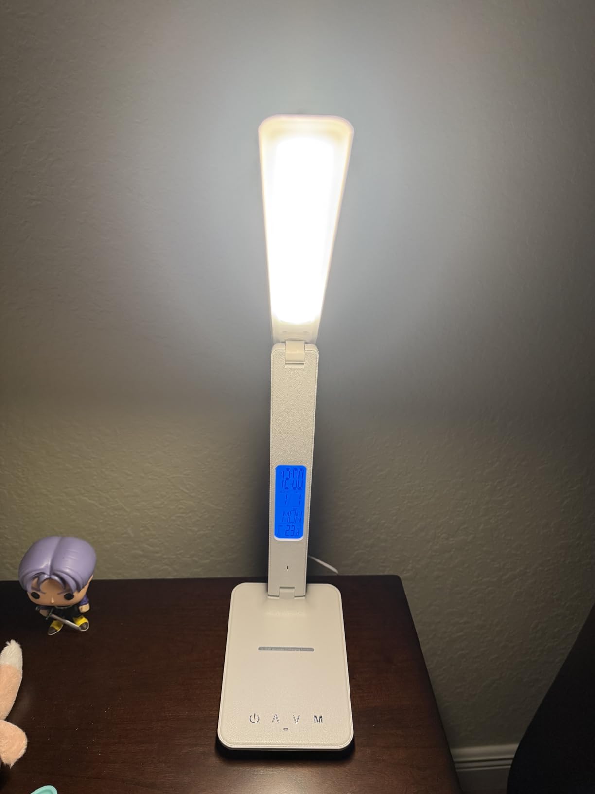 snsok Desk Lamp with Wireless Charger, USB Charging Port, Dimmable Office Desk Light with Clock, Alarm, Date, Temperature, Foldable Lamp for Table Bedroom Bedside Office (White) customer photo 1