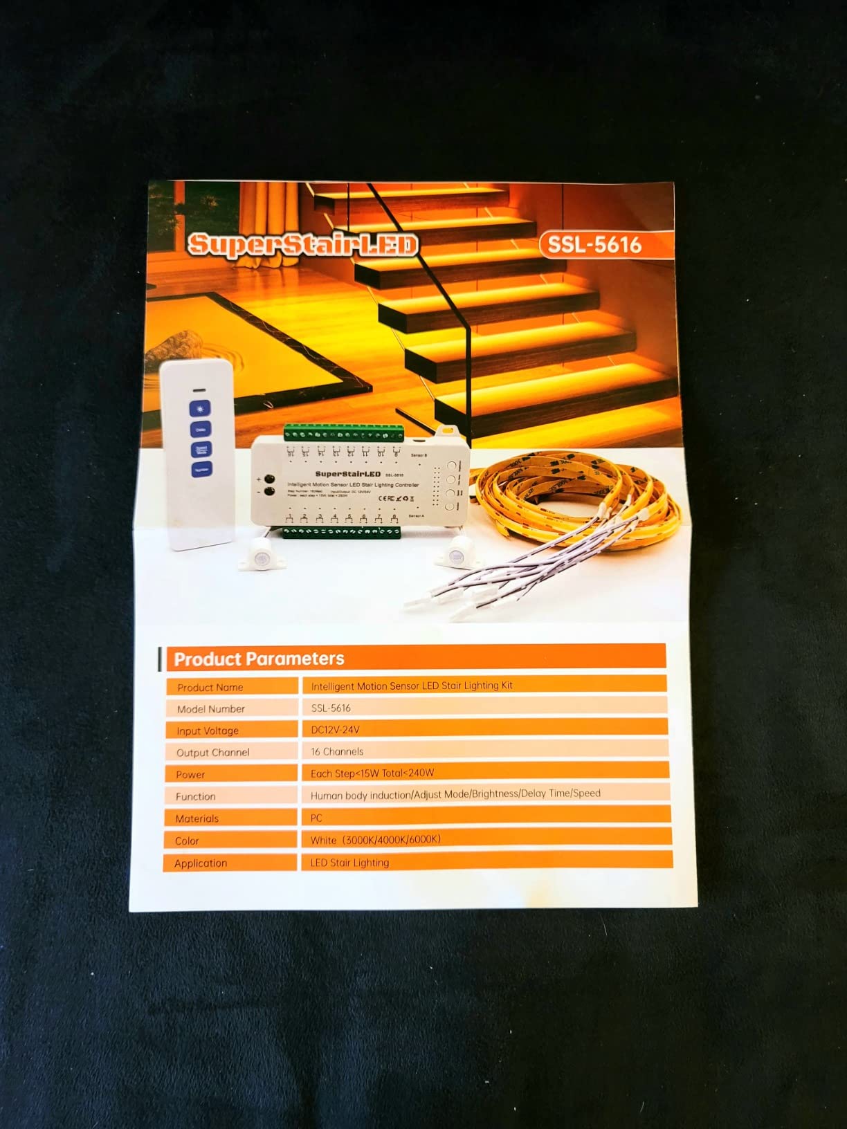 Motion-Activated LED Stair Lighting Kit with Daylight Sensor SSL-5616, Supports up to 16 Steps × 40