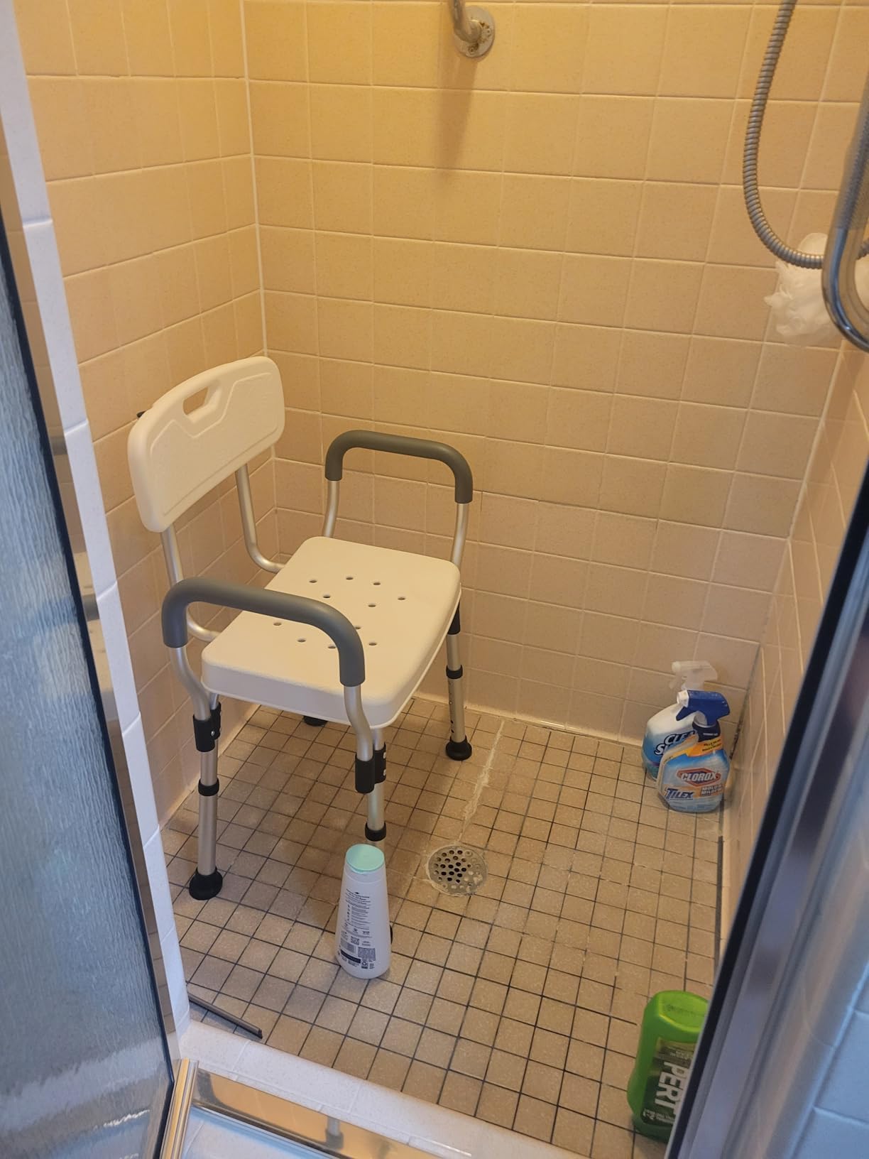 Sangohe Shower Chair, Heavy Duty Shower Seat with Back, Arms, Adjustable Height, Ideal for Bathtub, Handicap, Elderly, 796C customer photo 2