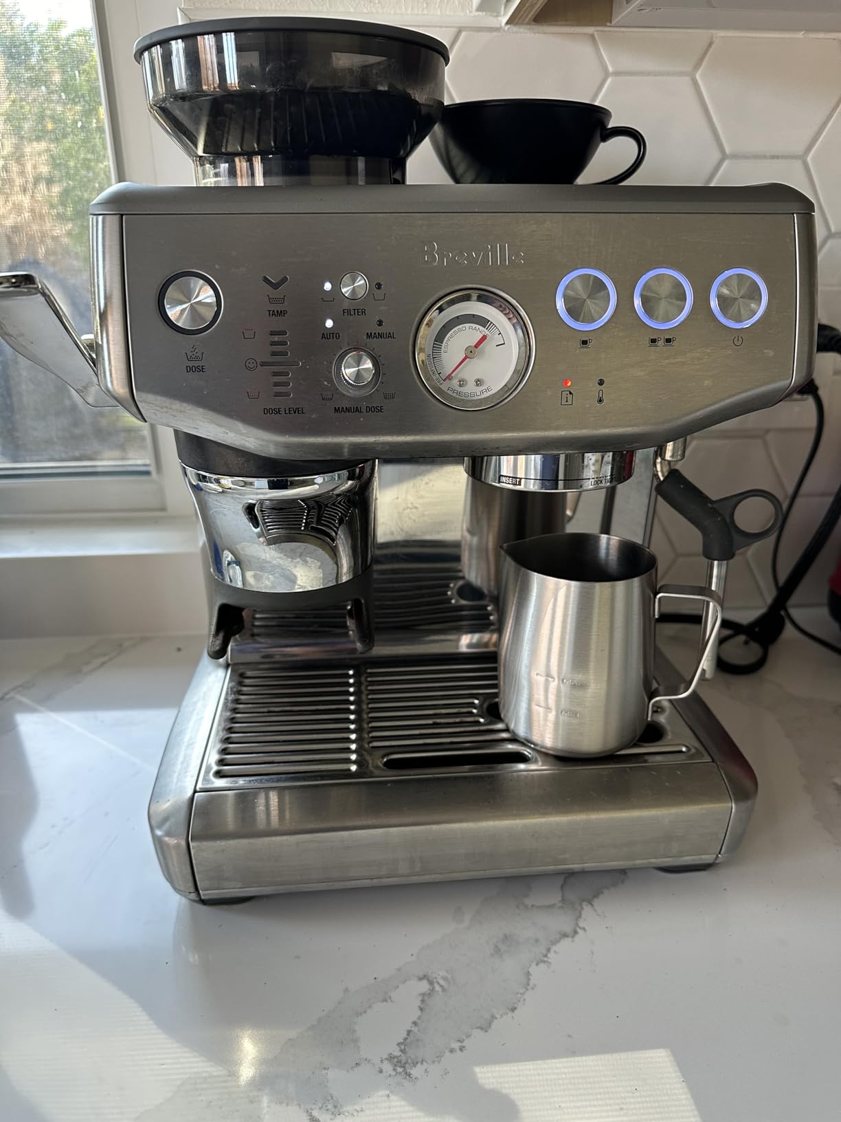 Breville BES876BSS Barista Express Impress, Brushed Stainless Steel | Craft cafe-quality lattes and cappuccinos at home with this semi-automatic espresso machine with built-in grinder customer photo 2