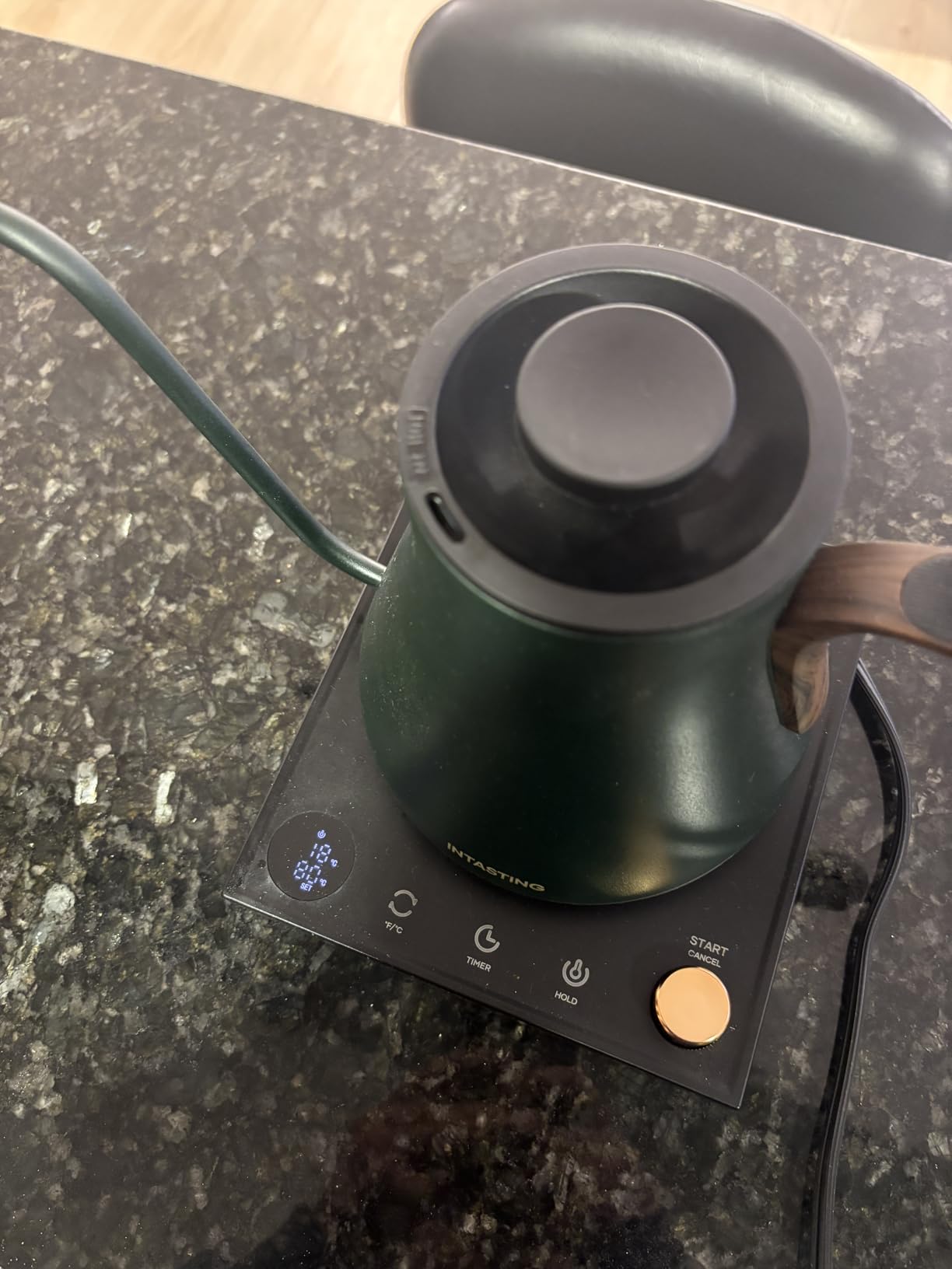 INTASTING Gooseneck Electric Kettle with ±1℉ Temperature Control 0.9 Liter | 1500W Quick Heating, Stainless Steel Inner, Pour Over Coffee & Tea, Keep Warm, Auto Shut-Off, Built-in Brew Timer, Black customer photo 1