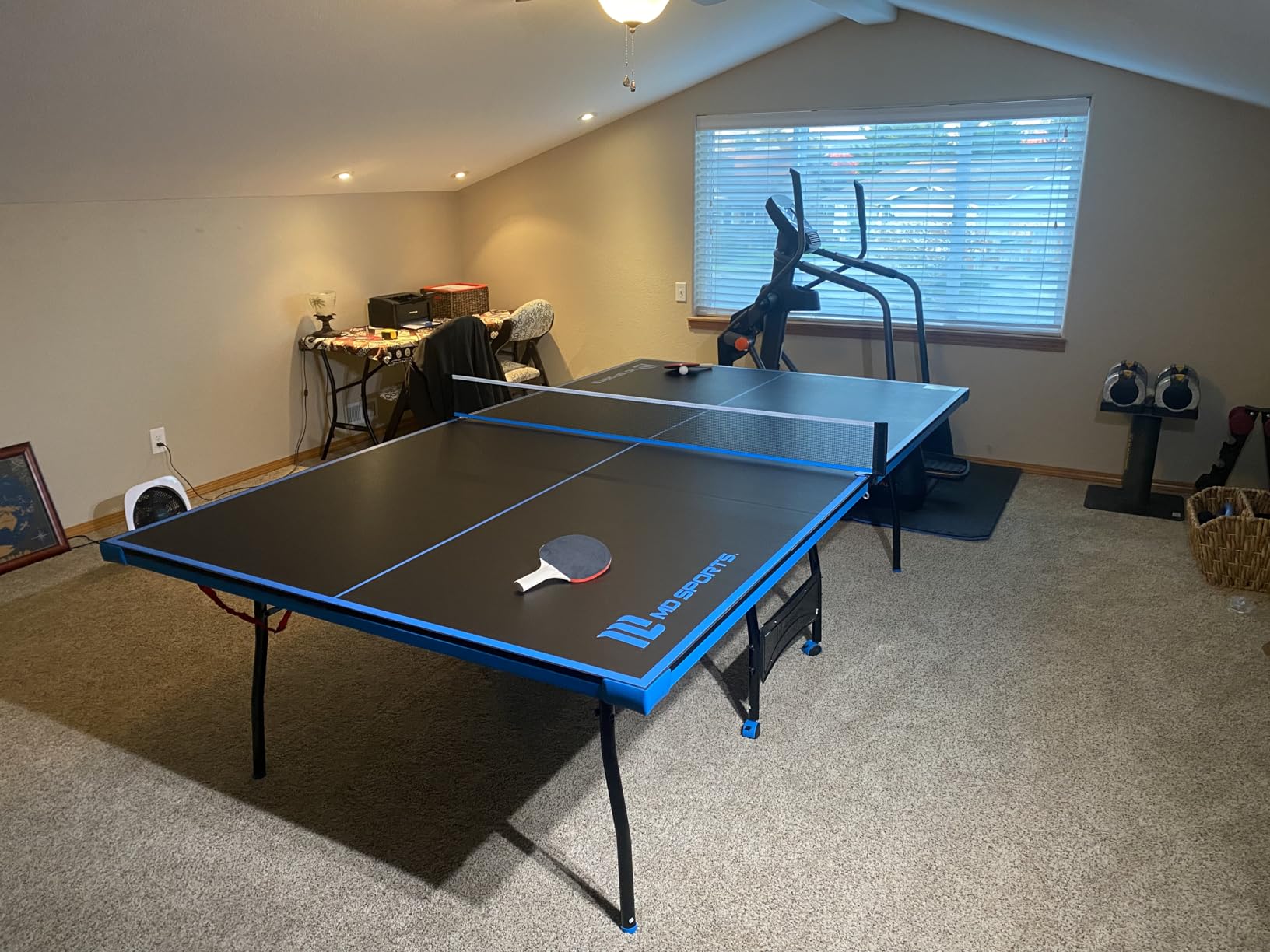 Black Blue Folding Rolling Table Tennis Table Indoor Ping Pong Table with 2 Paddles 2 Balls 1 Net and Post Set 4 Wheels for Easy Movement Perfect Christmas New Year Holiday Season Gifts customer photo 2