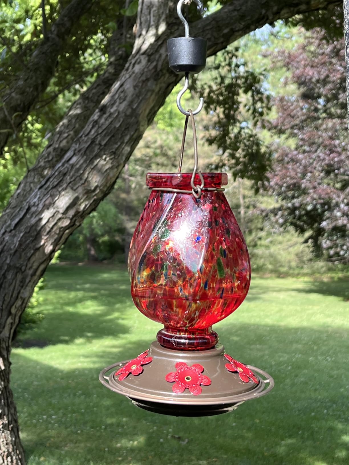 BOLITE Hummingbird Feeders for Outdoors Hanging, Hand Blown, Blue, 22oz customer photo 1