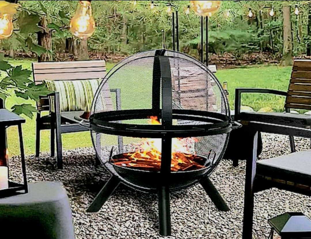 Ikuby Ball of Fire Pit fire Ball with BBQ Grill fire Globe Pit Large Round fire Pit,Patio Fire Pit Fireplace for Camping, Heating, Bonfire and Picnic, Black, 33.85*32.67*35in, (BLKFP-001) customer photo 1