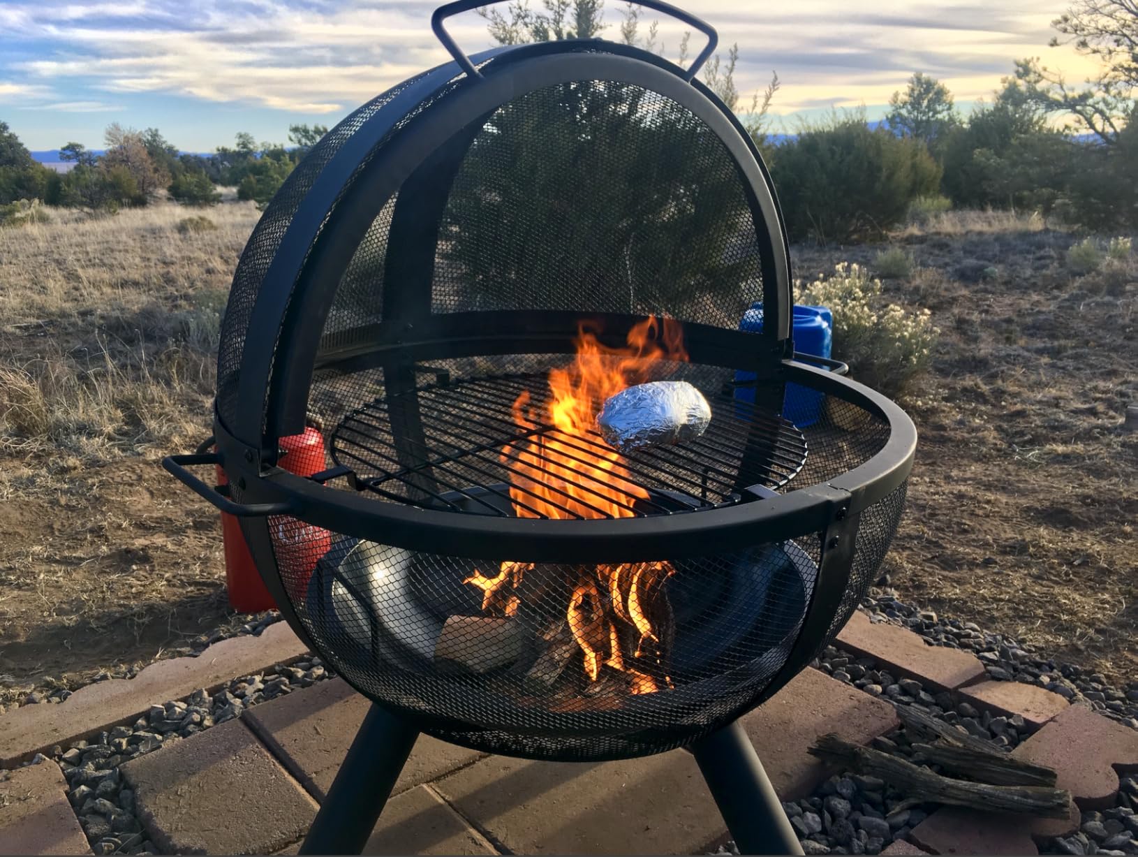 Ikuby Ball of Fire Pit fire Ball with BBQ Grill fire Globe Pit Large Round fire Pit,Patio Fire Pit Fireplace for Camping, Heating, Bonfire and Picnic, Black, 33.85*32.67*35in, (BLKFP-001) customer photo 2