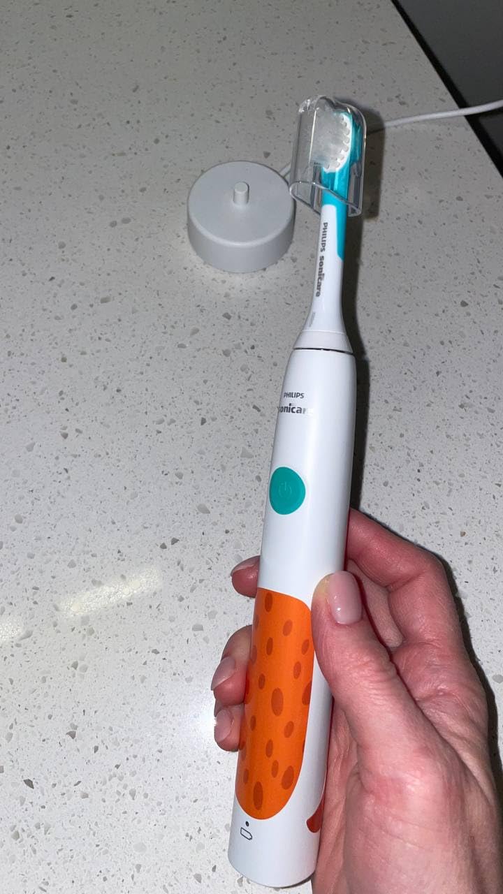 Philips Sonicare for Kids Electric Toothbrush, Design a Pet Edition | Gentle Clean, 2 Intensity Settings, KidPacer Timer, Includes Brush Head & Reusable Stickers, HX3601/01 customer photo 2