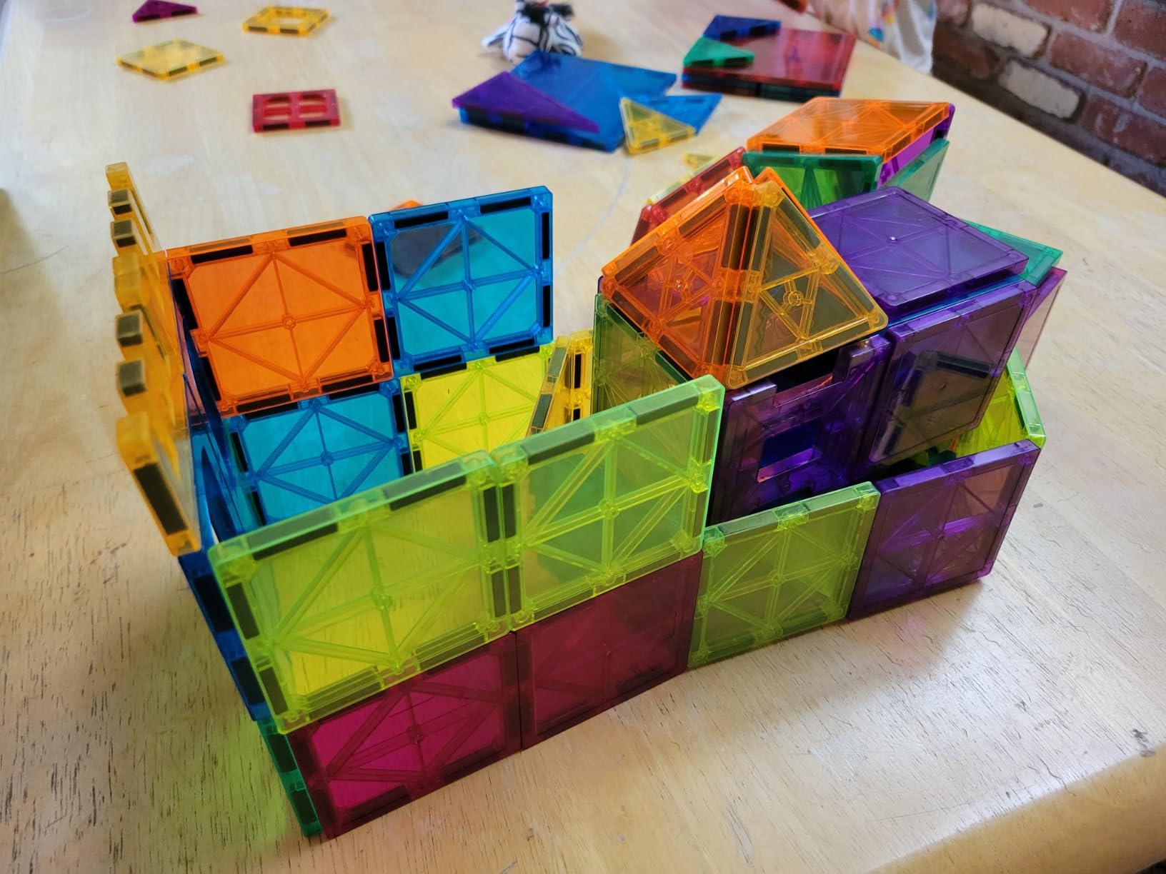 cossy 120 Pcs Magnetic Tiles, 3D Magnetic Blocks Set with 2 Cars, STEM Toys customer photo 1