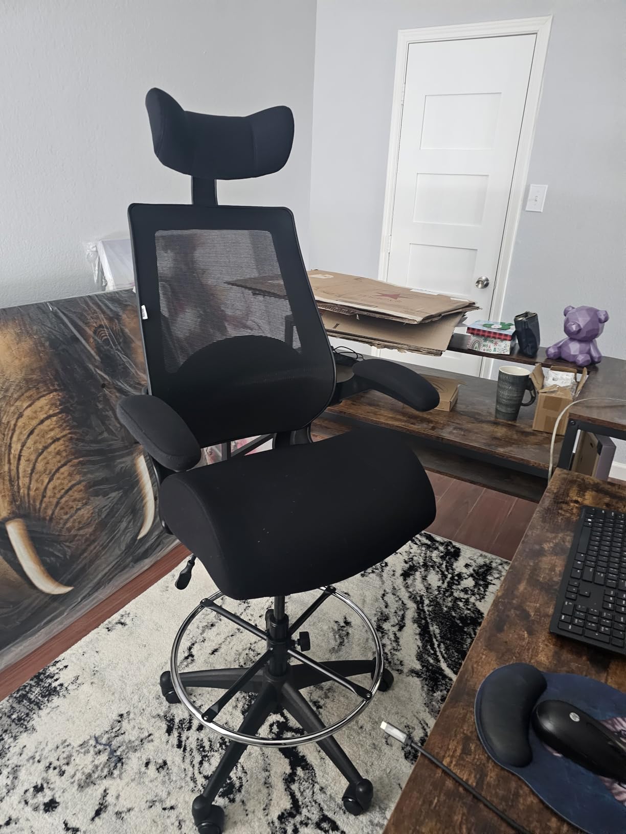 BOLISS Drafting Tall Office Chair 400lbs High Back Standing Desk Chair | Comfortable Wide Chair with Flip up Armrests, Adjustable Headrest, Molded Foam Seat, Lumbar Cushion, Adjustable Big FootRing customer photo 1