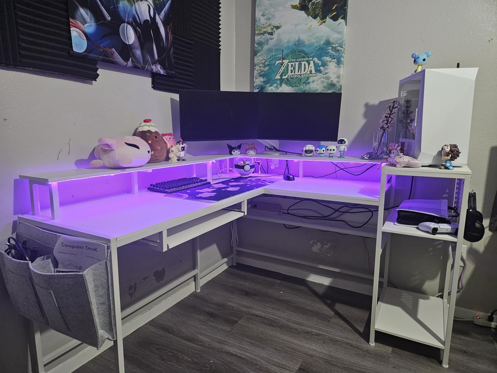 SEDETA L Shaped Gaming Desk, Reversible Computer Desk, Gaming Desk with Power Outlets & LED Strip, Monitor Shelf, Keyboard Tray, Pegboard and Storage Shelves for Home Office, Black customer photo 1