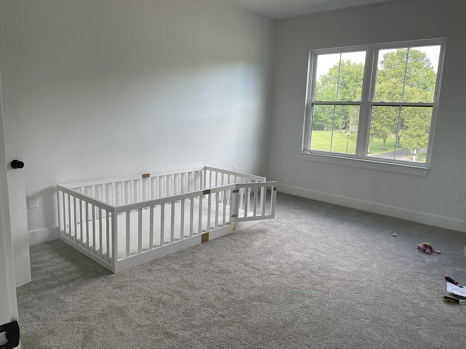 Tatub Twin Montessori Floor Bed with High Rails, Solid Wood Montessori Bed Frame for Kids, Door Can Install Left and Right, Twin-Grey customer photo 1