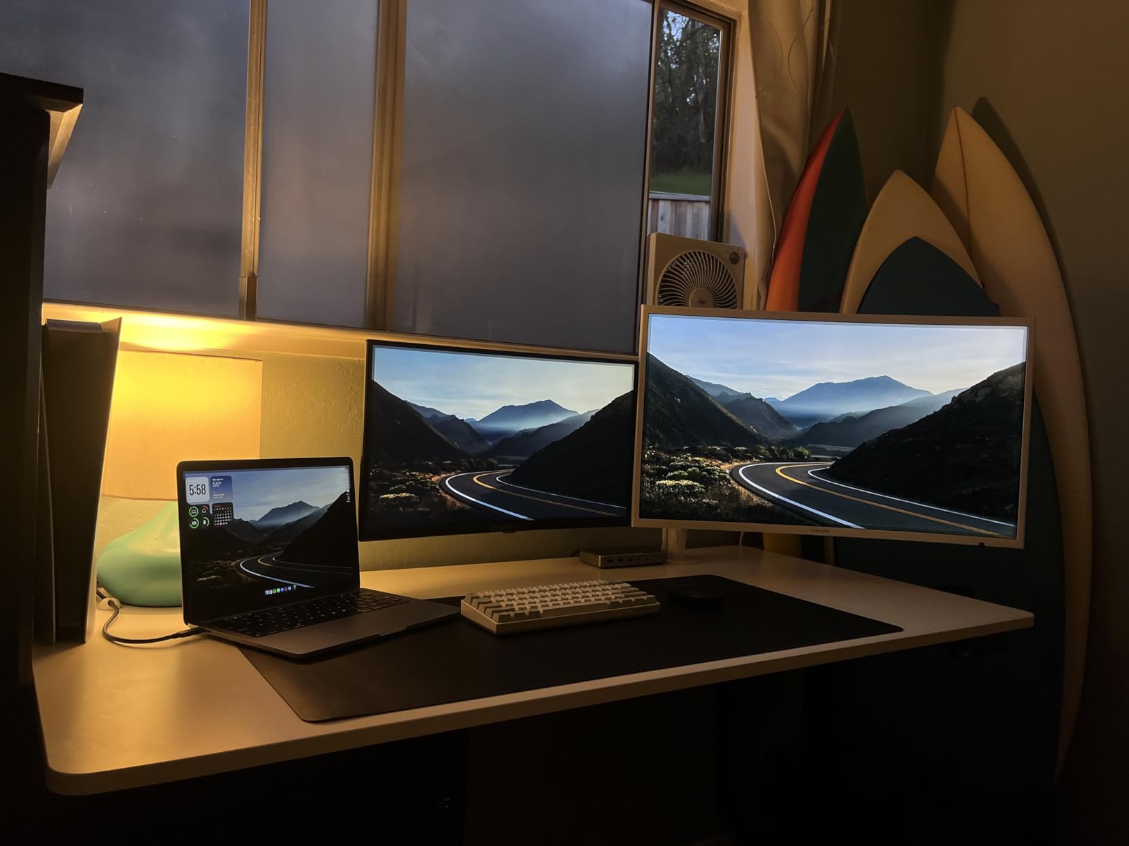 VIVO Triple Pneumatic Monitor Mount for 3 Screens up to 32 inches, Fully Adjustable, Heavy Duty Desk Stand with C-Clamp, Black, STAND-V300G customer photo 2
