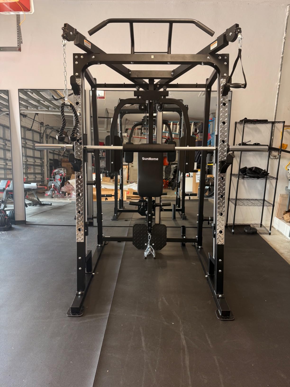 SunHome Smith Machine, 2000LBS Power Cage Squat Rack with Smith Bar, LAT Pull-Down Systems, Cable Crossover Machine for Home Gym customer photo 2