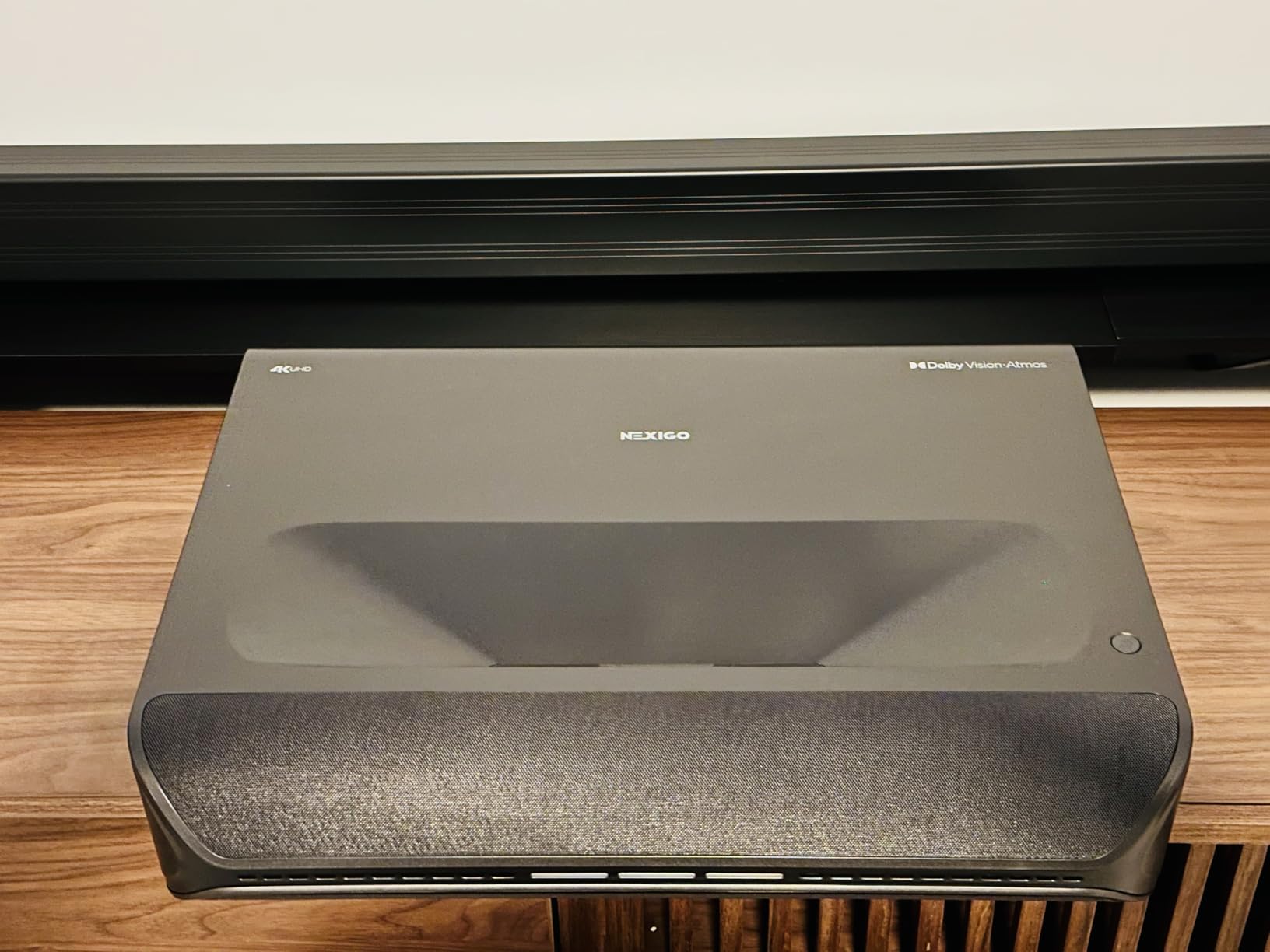 NexiGo Aurora Pro, Ultra Short Throw 4K Tri-Color Laser Projector, 2400 Lumens, Screen Adoption, Dynamic Laser Dimming, Dolby Vision & Atmos, HDR10+, HLG, Active 3D, 60W Speakers, UST TV customer photo 1