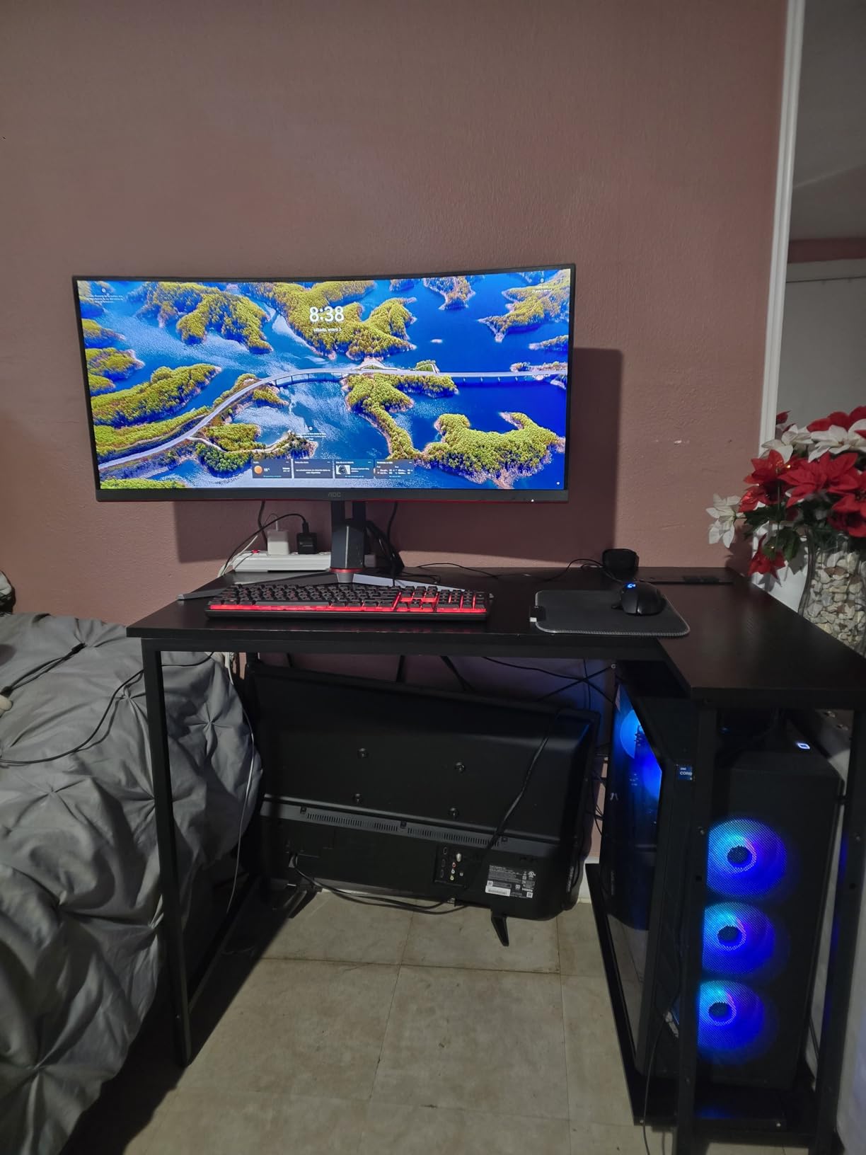 TIQLAB Gaming Desk with Power Outlets - 40 inch L Shaped Computer Desk, Reversible Design Small Corner Desk, Bookshelf Workstation for Work Study Play Home Office, Black customer photo 2