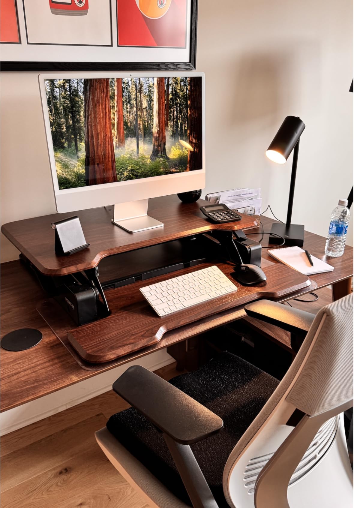 Mount-It! Height Adjustable Standing Desk Converter, Compact 30” Wide Tabletop Standing Desk Riser with Gas Spring, Desktop Stand Up Workstation with Keyboard Tray Fits Monitor or Laptop, Dark Walnut customer photo 1