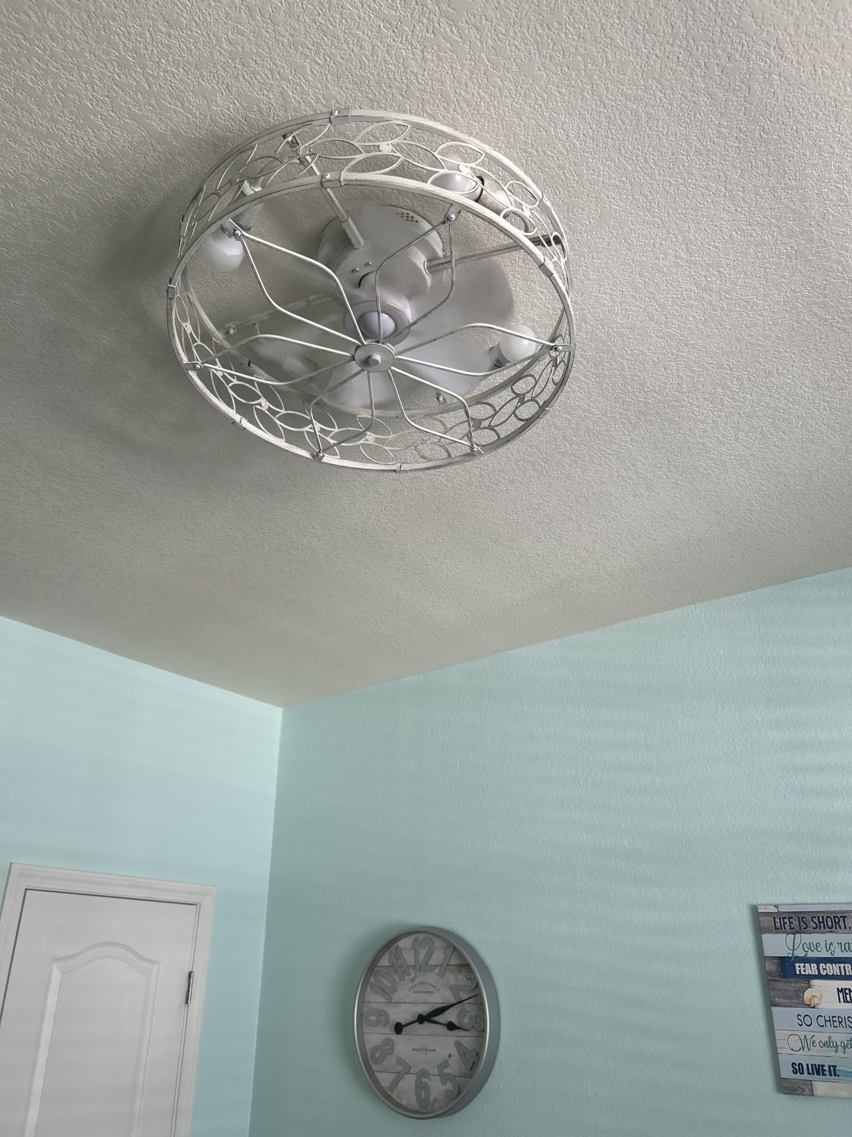 LEDIARY Caged Ceiling Fan with Light, Flush Mount Fandalier with Remote customer photo 1