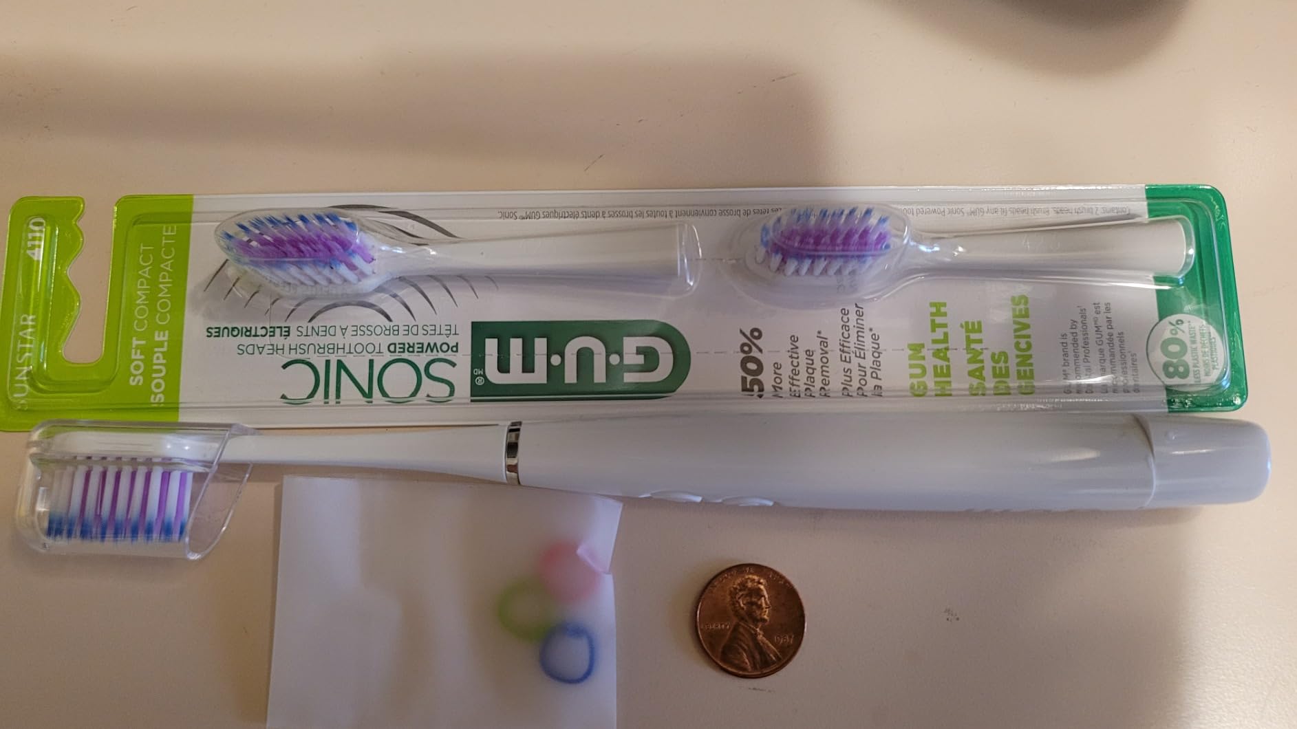 GUM Sonic Powered Toothbrush, White, 1 Handle + 2 Refills | 12,000 sonic vibrations, & tapered bristles help reach below gumline, 1 AAA battery, Travel cap, 2 replacement heads included customer photo 2