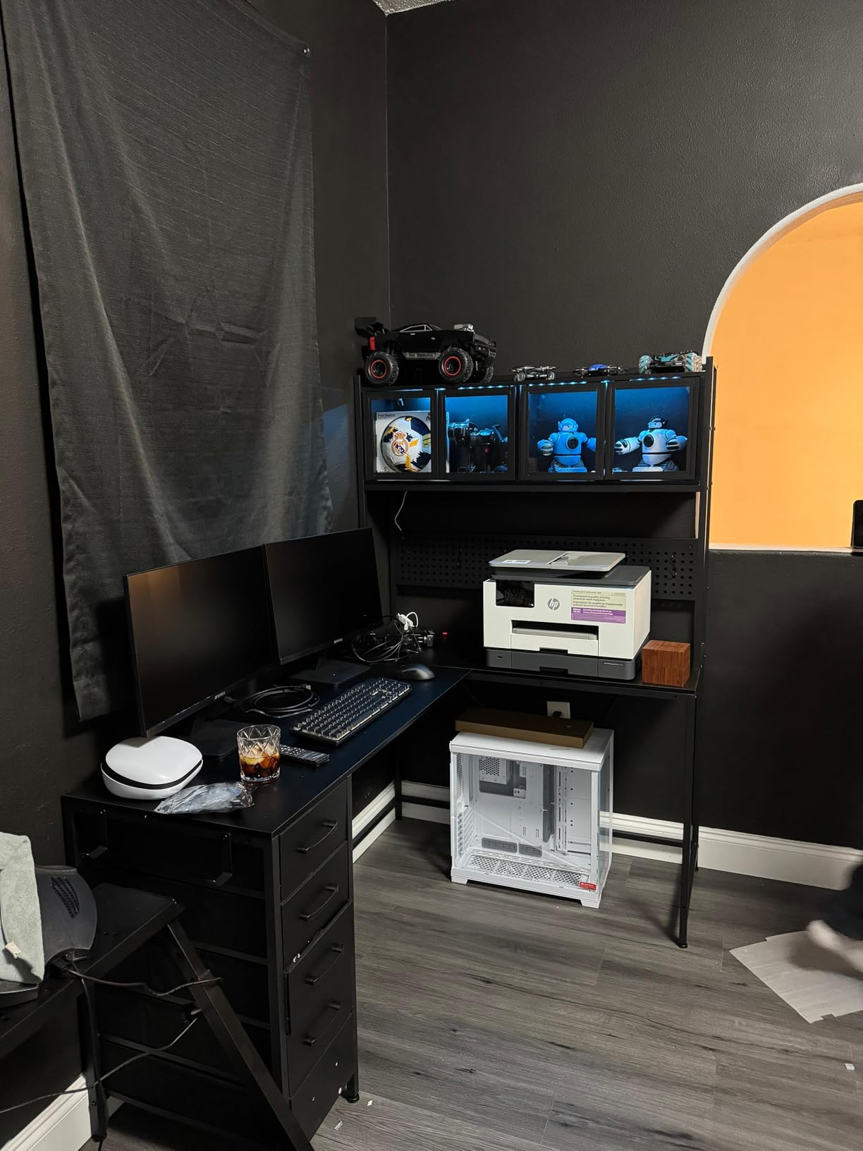 SEDETA L Shaped Gaming Corner Desk with Drawers, Hutch and Storage Shelves | Reversible Computer Desk, Gaming Desk with Pegboard, Led Lights, and Power Outlet for Home Office, Black customer photo 1