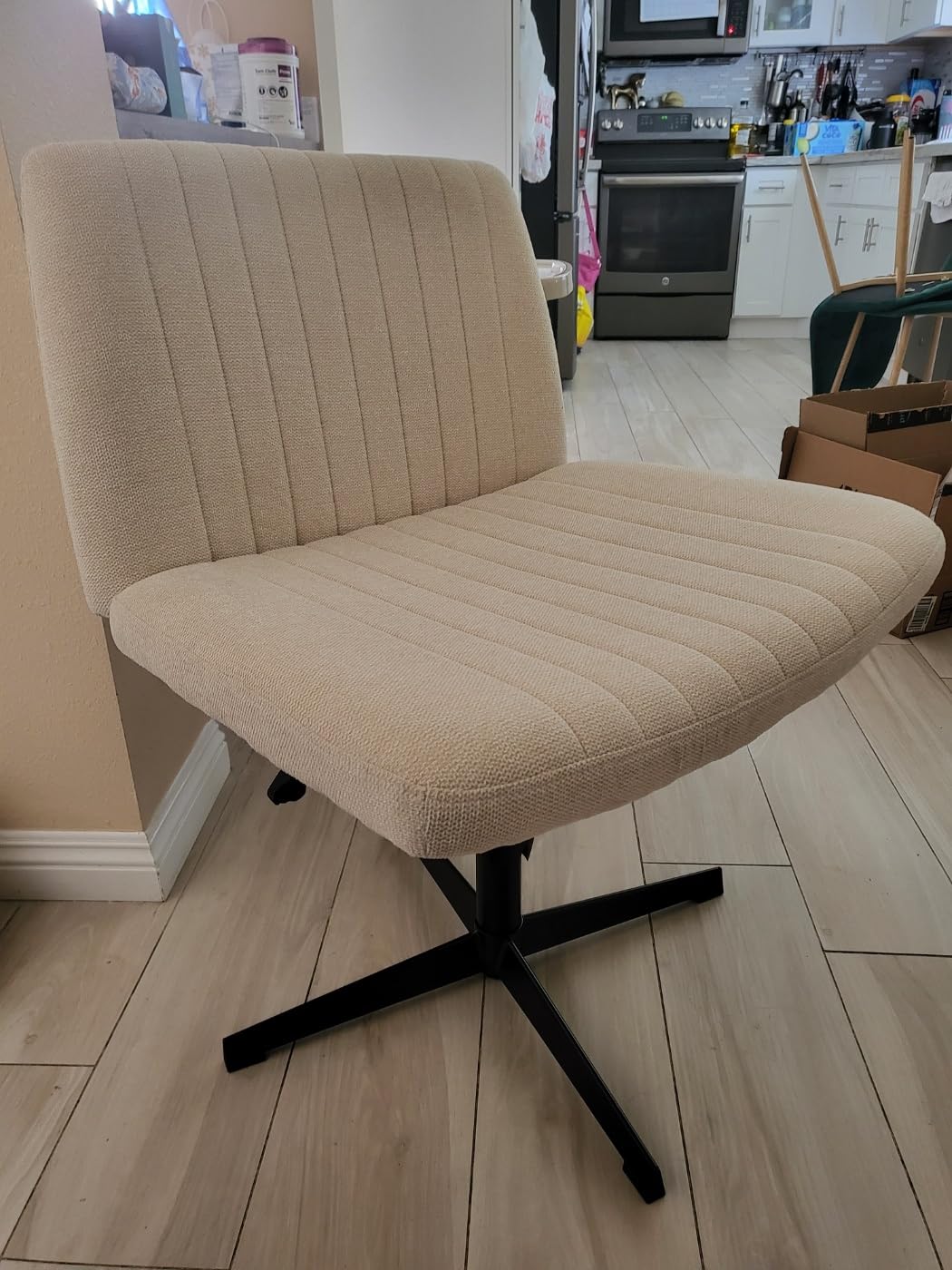 NEO CHAIR Criss Cross Chair with No Wheels, Cozy Wide Armless Seat, Beige customer photo 1