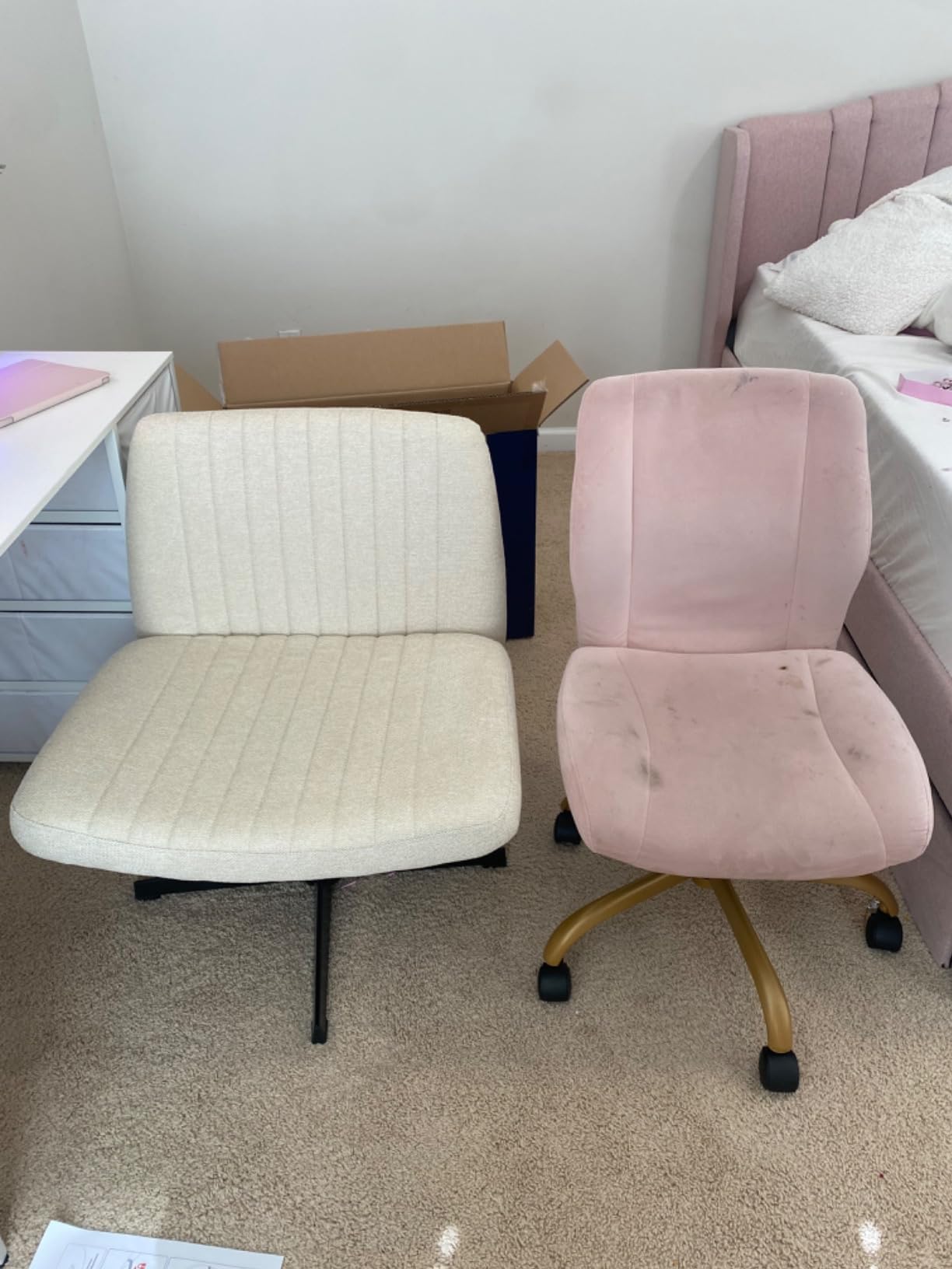 NEO CHAIR Criss Cross Chair with No Wheels, Cozy Wide Armless Seat, Beige customer photo 2