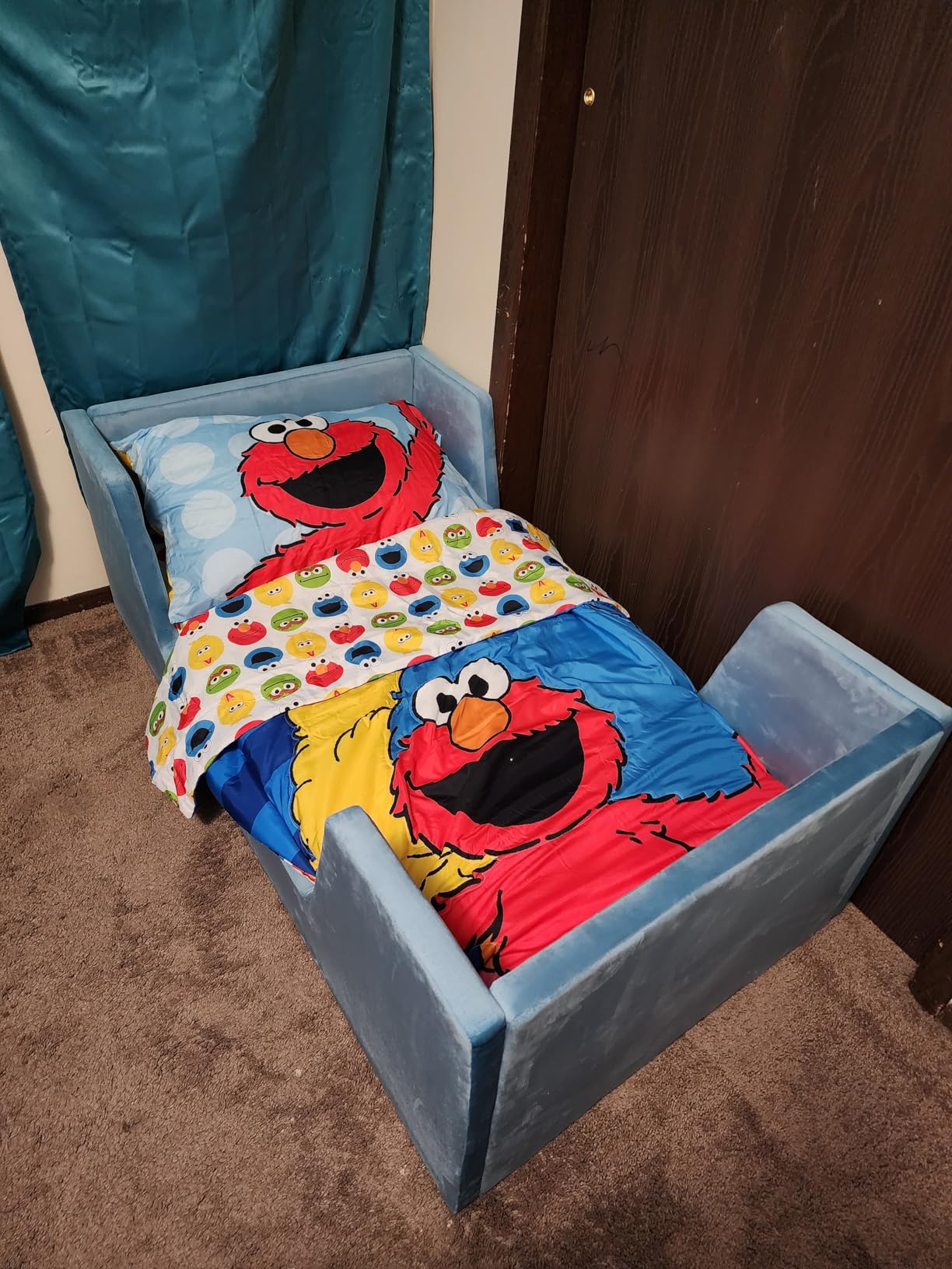 allamazing Toddler Bed, Toddler Floor Bed Frame with Guard Rails, Kids Beds for Ages 2-6 Years, Small Bed for Kids Girls and Boys, Standard Crib Mattress Toddler Beds, Certified Fabric Beds customer photo 1