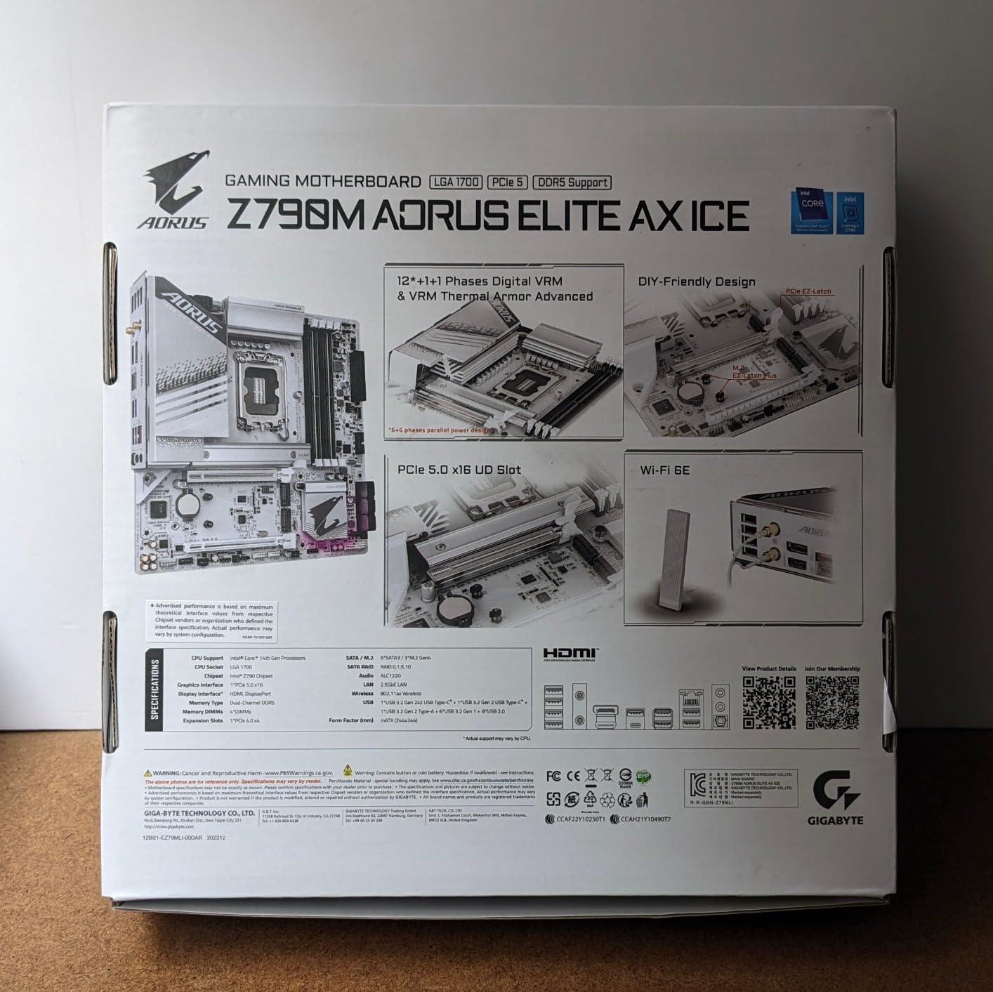 GIGABYTE Z790M AORUS Elite AX ICE LGA 1700 Intel Z790 M-ATX Motherboard with DDR5, Triple M.2, PCIe 5.0, USB 3.2 Gen2X2 Type-C, Intel Wi-Fi 6E, 2.5GbE LAN, Q-Flash Plus, EZ-Latch Plus customer photo 1
