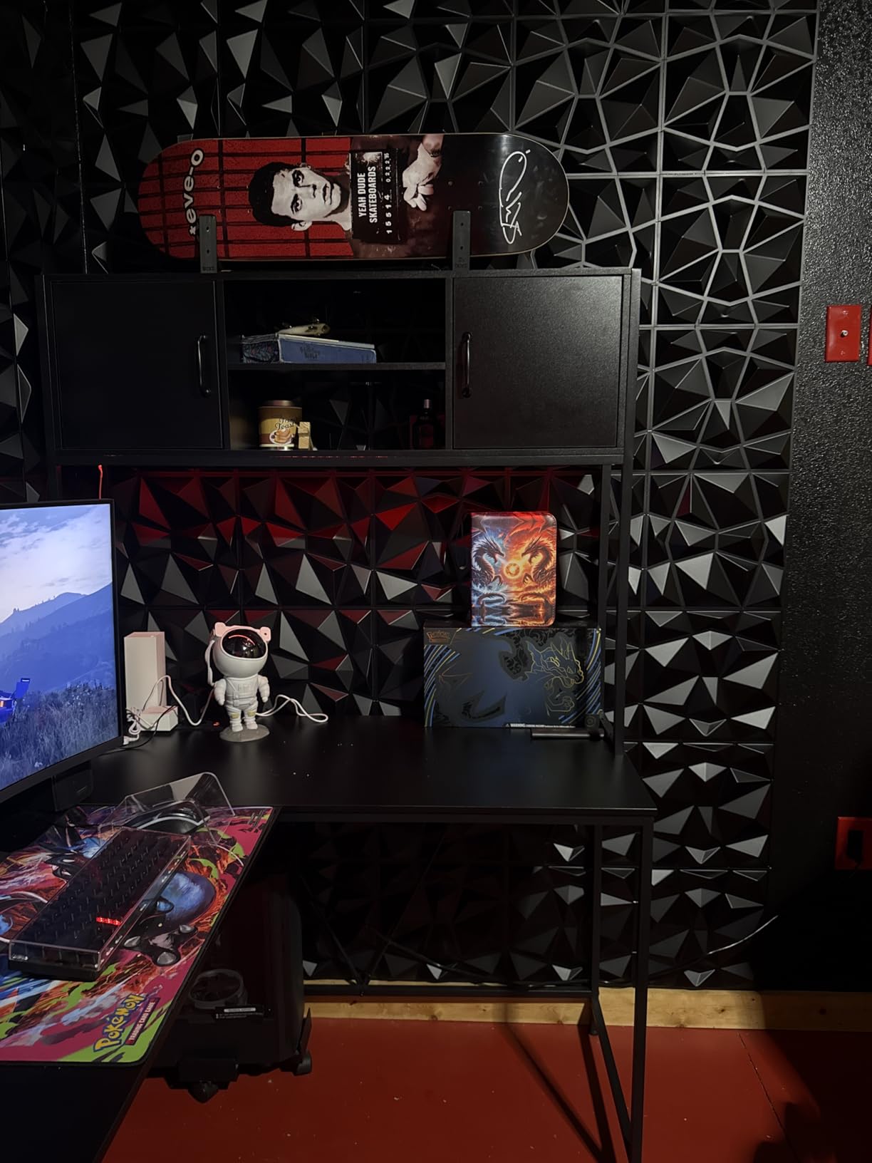 SEDETA Reversible L Shaped Corner Gaming Desk with Drawers, Led Lights, Corner Computer Desk with Fabric Drawers, Power Outlet, Hutch and Storage Shelf for Home Office, Black customer photo 1
