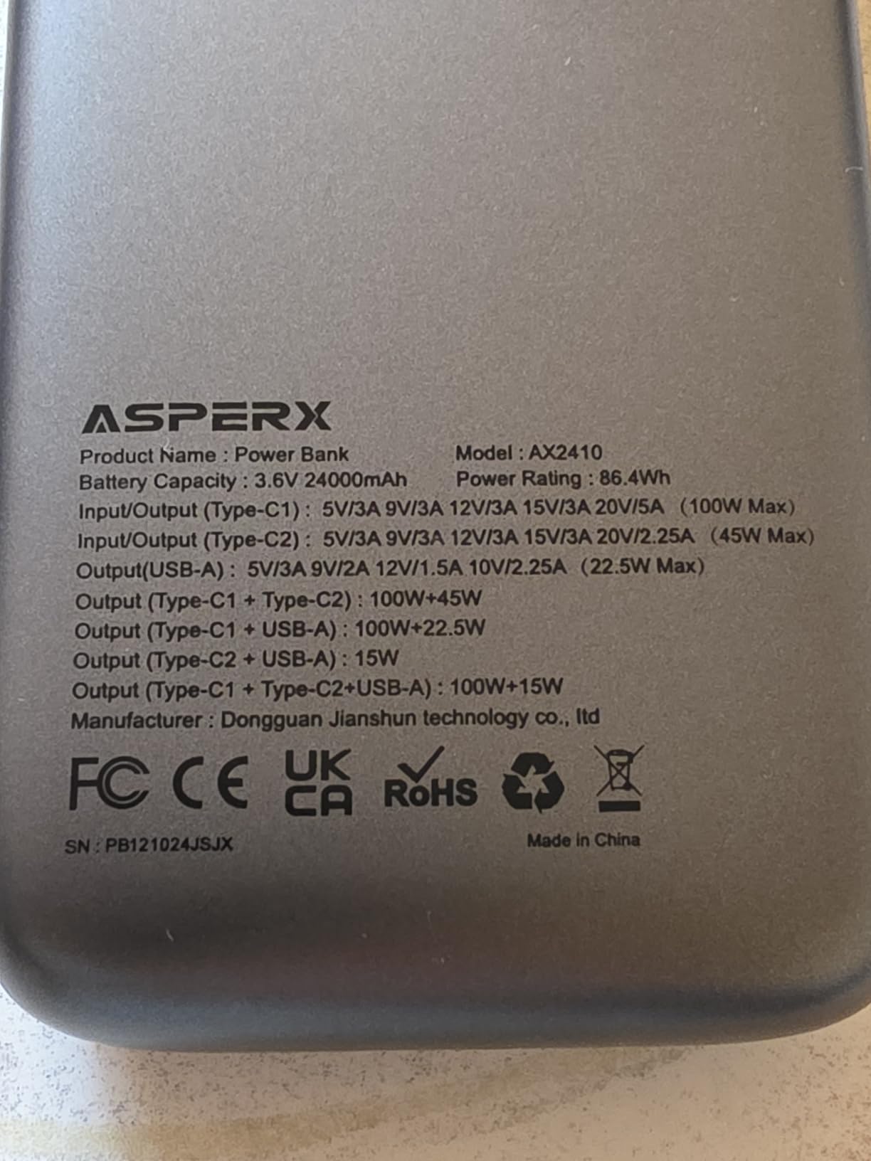 AsperX Laptop Power Bank, 25,000mAh 140W PD 3.1 Fast Charging USB C customer photo 2