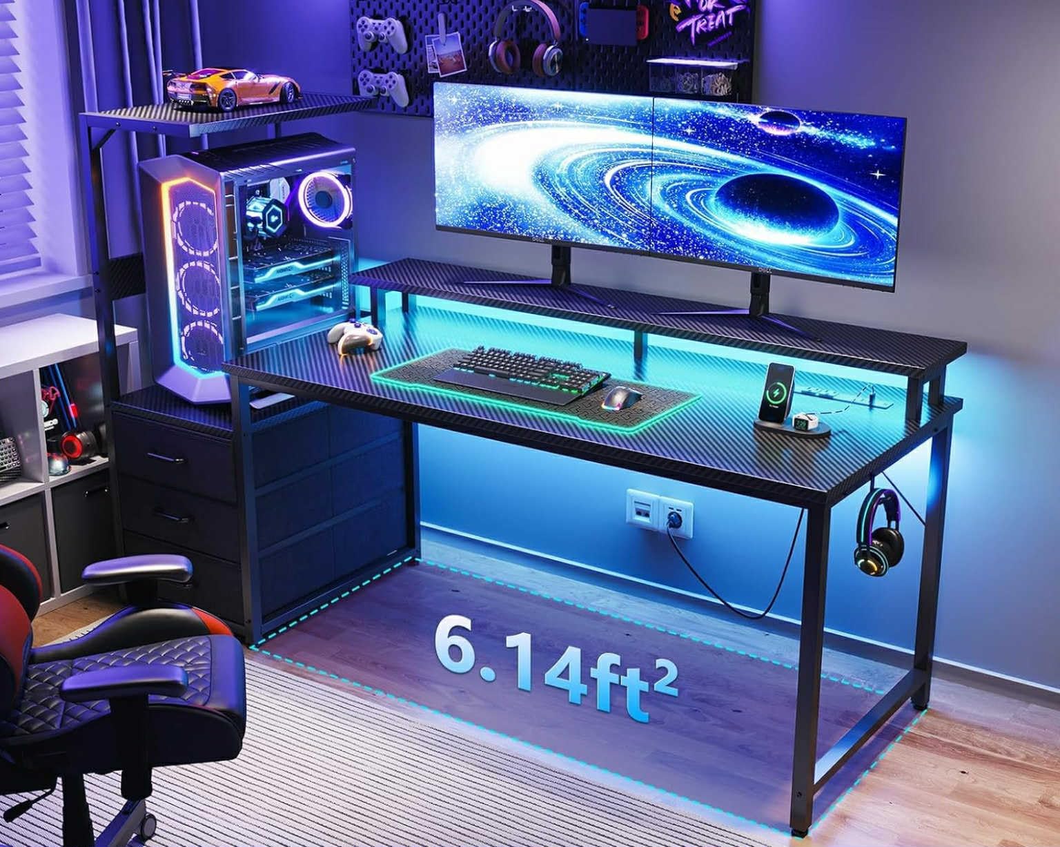 AODK Gaming Desk w/PC Showcase Stand, 59