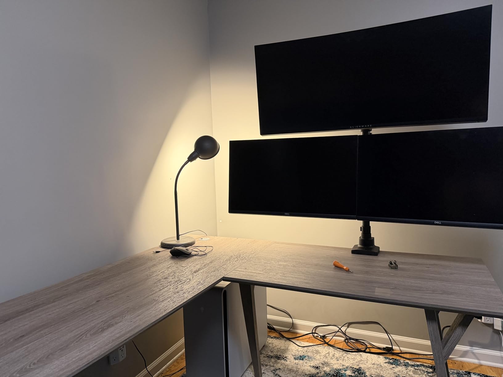 VIVO Pneumatic Arm Triple Ultrawide Monitor Extra Tall Desk Mount for Up to 49 inch Screens, Heavy Duty Clamp, Holds 3 Ultra Wides Up to 44 lbs, Black, STAND-V300D customer photo 2