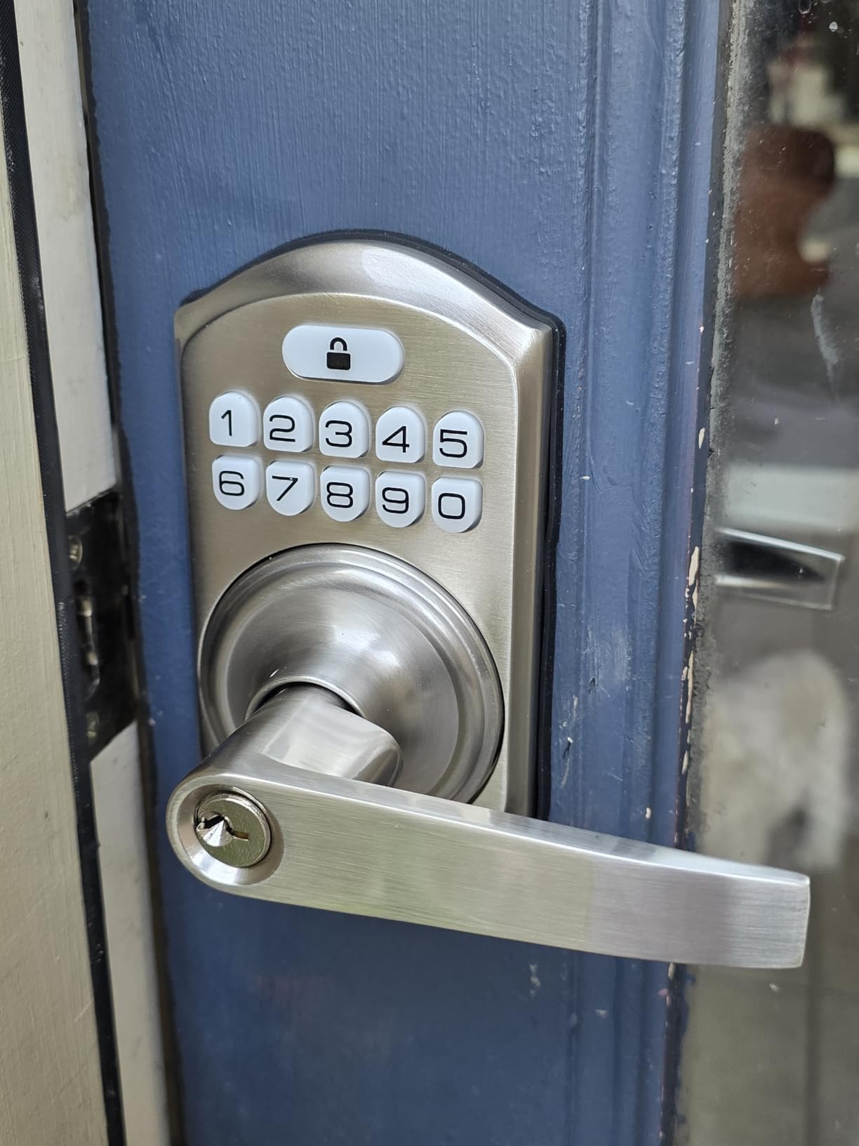 TEEHO TE004 Keyless Entry Door Lock Handle with Keypad, Satin Nickel customer photo 2