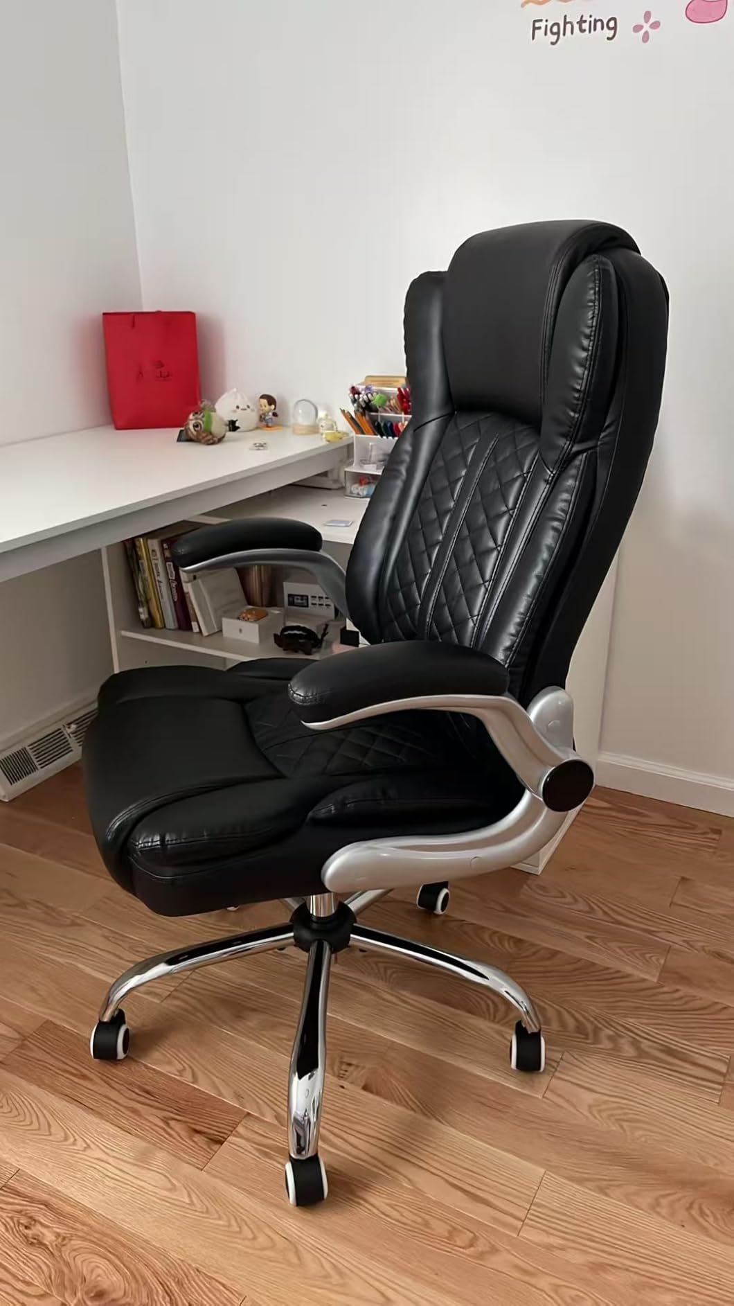 400lbs Executive Office Chair with Flip-Up Armrests, Big and Tall Computer Chair for Heavy People, Heavy Duty Ergonomic Comfy Chair, Breathable PU Leather (Black) customer photo 2