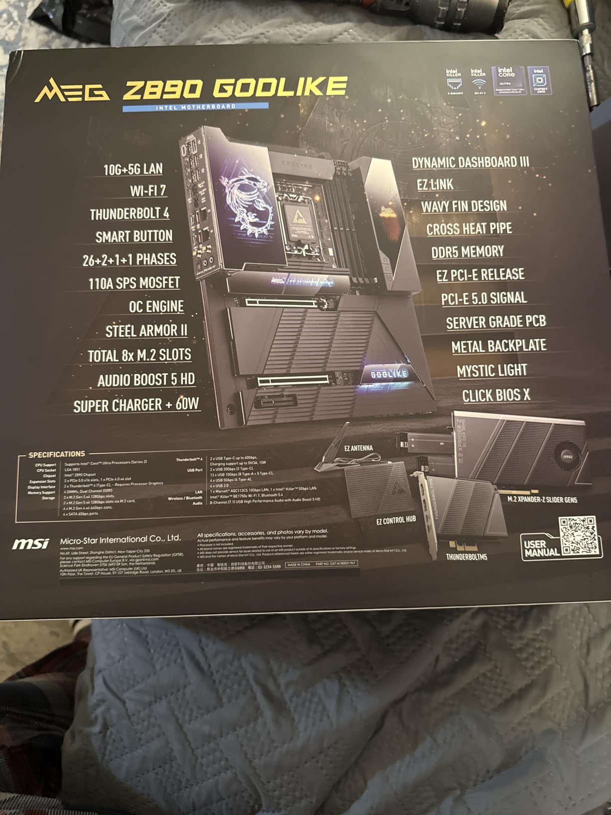 MEG Z890 GODLIKE, E-ATX - Supports Intel Core Ultra Processors (Series 2), LGA 1851 - Dynamic Dashboard III, EZ Slide M.2, DDR5 (9200+ MT/s OC), M.2 & PCIe 5.0, Thunderbolt 5, Wi-Fi 7, 10G LAN customer photo 2