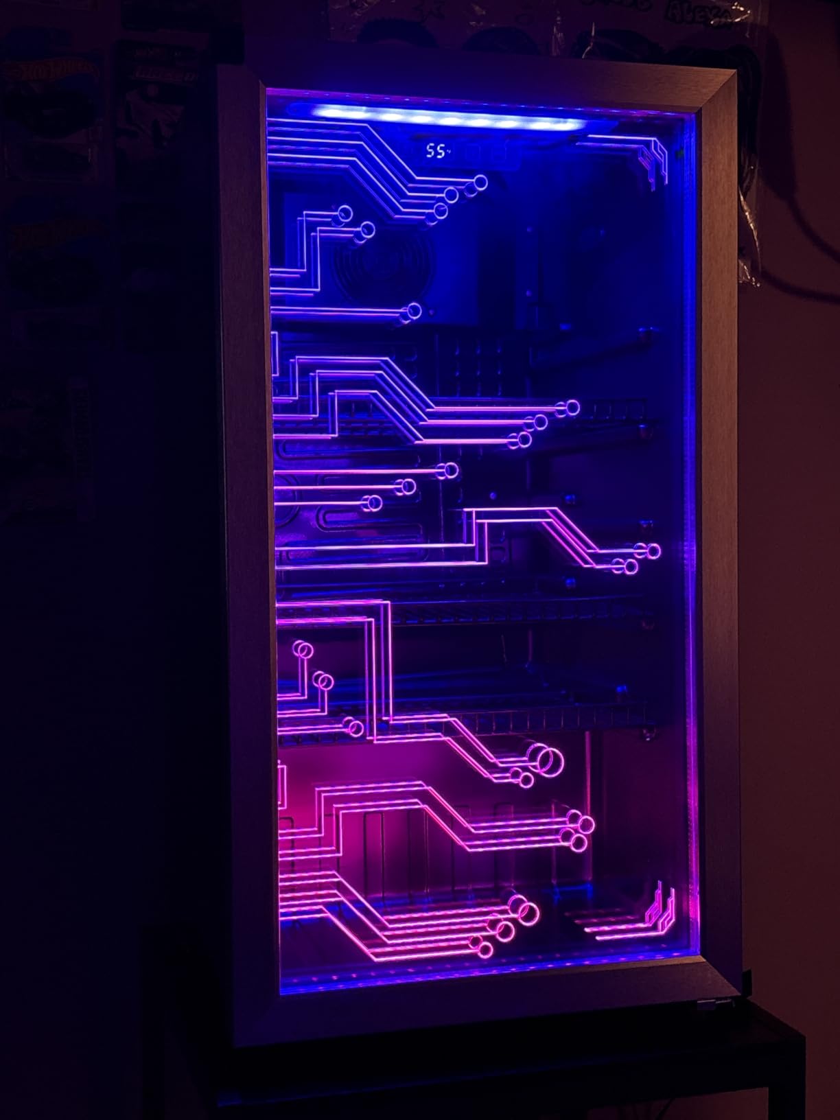 Cyberpunk Beverage Cooler, 130 Can Mini Fridge, LED Light Door, Gaming Room | Colorful LED Ambient Lighting, Freestanding for Bar & Party, Adjustable Shelves for Cans & Bottles customer photo 2