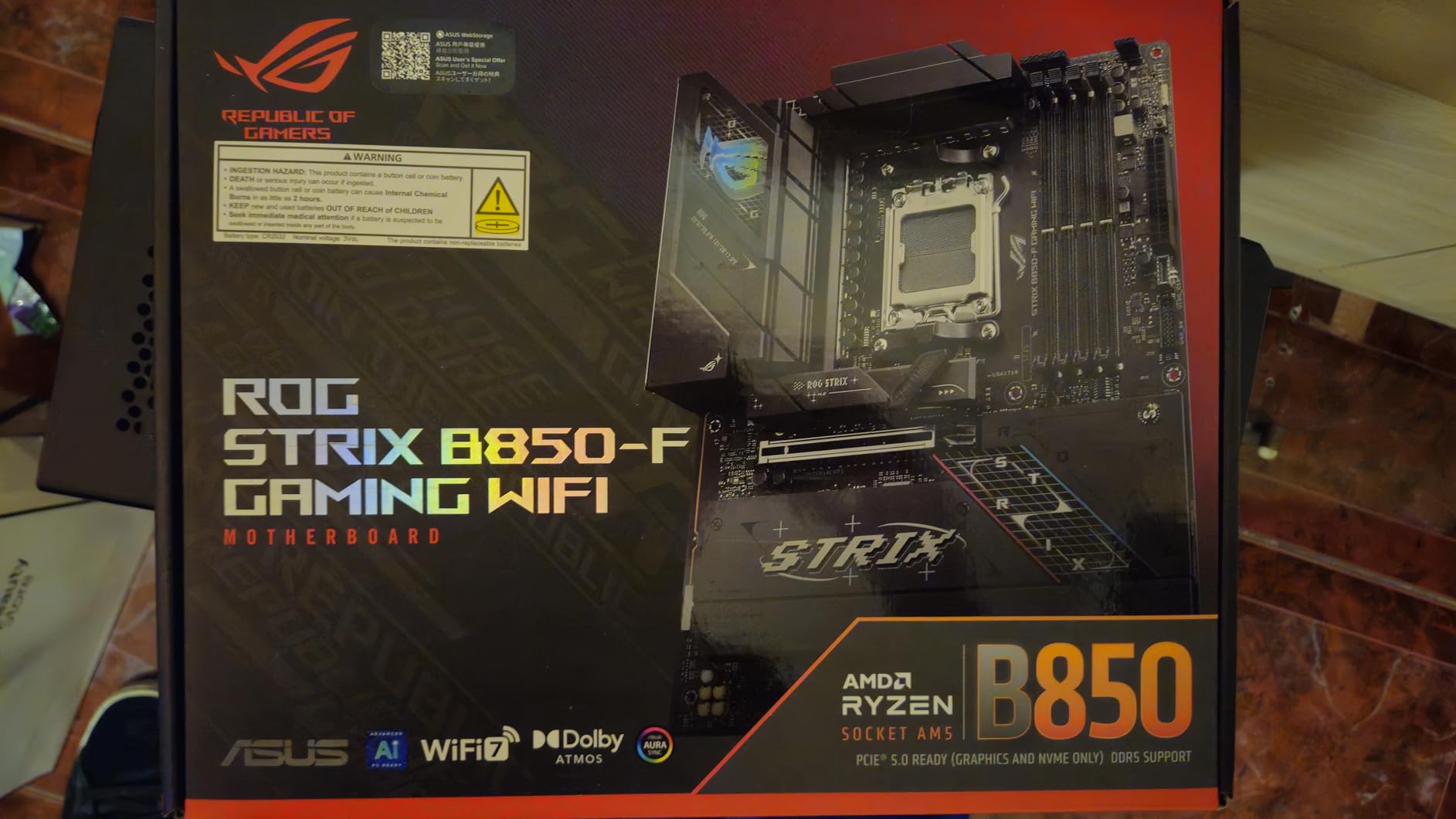ASUS ROG Strix B850-F Gaming WiFi AMD AM5 B850-F ATX Motherboard 16+2+2 Power Stages, AI PC, DDR5 AEMP, WiFi 7, 4X M.2, PCIe 5.0, Total Support of 19 USB, 20Gbps Type-C, AI Networking II, Aura Sync customer photo 1