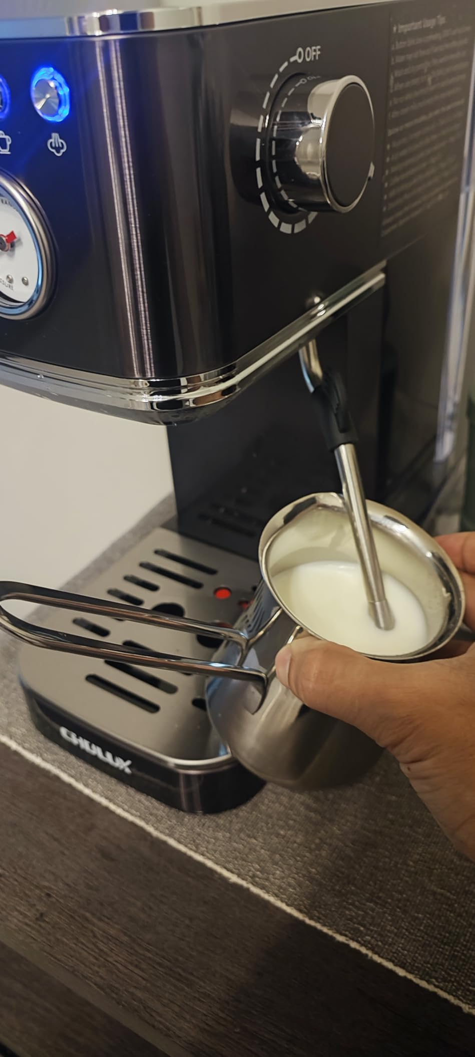CHULUX Slim Espresso Machine with Milk Frother for Home Cappuccino, Creamy | Precise Pressure Gauge, Food-Grade Materials, 20 Bar Italian Pump, Professional Temperature Control System, Stainless Steel customer photo 1