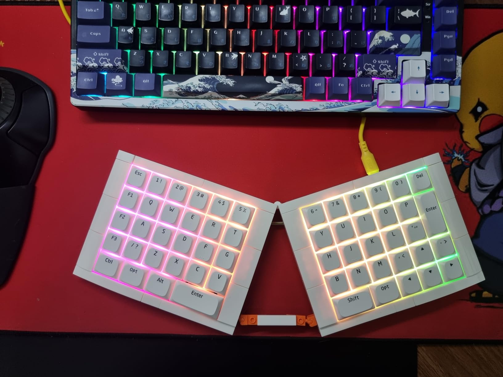 KBDcraft 07Israfel 50% Ergo-Split Low-Profile Mechanical Keyboard, 56-Key Ortho, Lego-Compatible Case, Wired, Linear Switch, Gasket Mount, Hot-Swappable, RGB, QMK, Vial, Full Kit (Black) customer photo 2