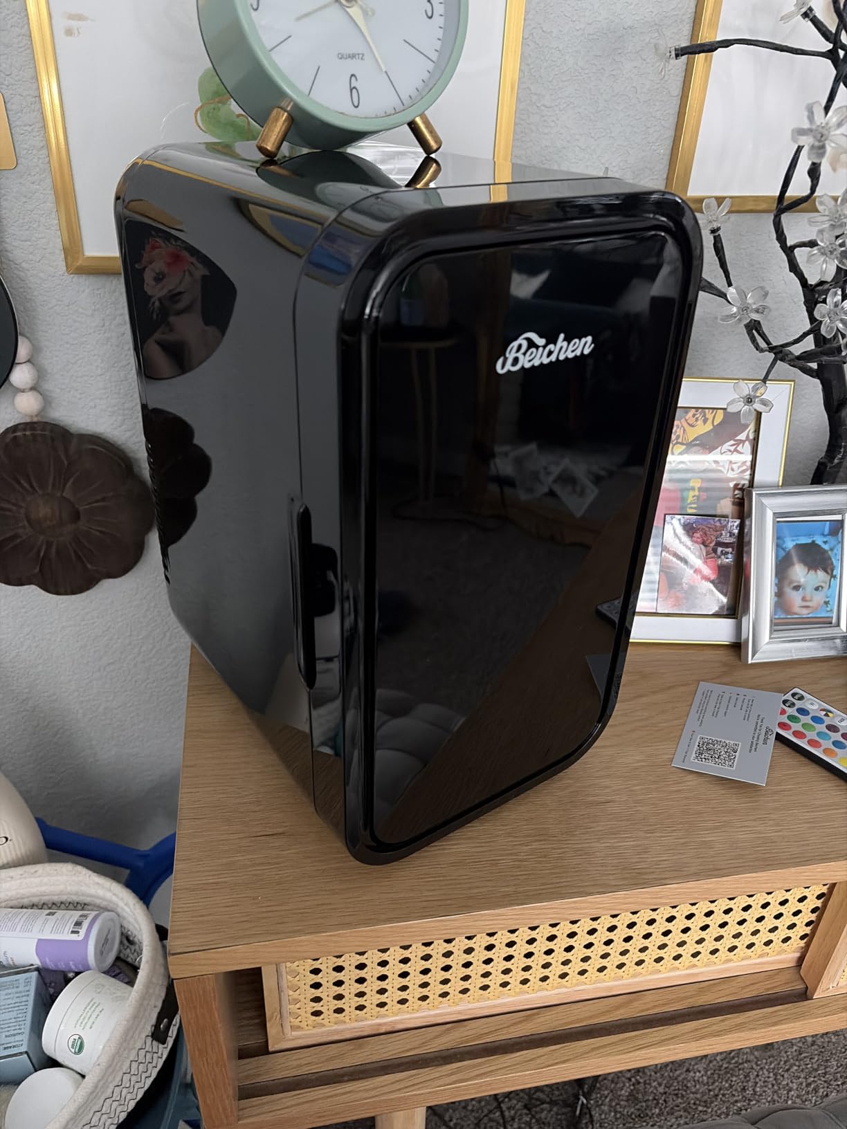 BEICHEN Mini Fridge,6 Liter / 8 Can Small Fridge for Bedroom, Car, Office | Cooler & Warmer for Food, Drinks, Skincare,Energy Saving, Low Noise,110V Ac/12V Dc,Compact & Portable,BLACK customer photo 1