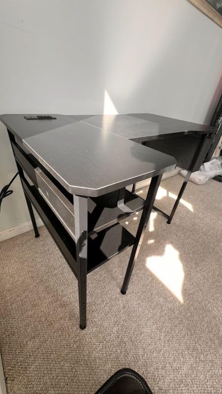 Acrolix L Shaped Gaming Desk 40 Inch - Computer Corner Desk with Power Outlets, Reversible Shelves & Storage Bag for Home Office, PC Gaming Table, Black Carbon customer photo 1