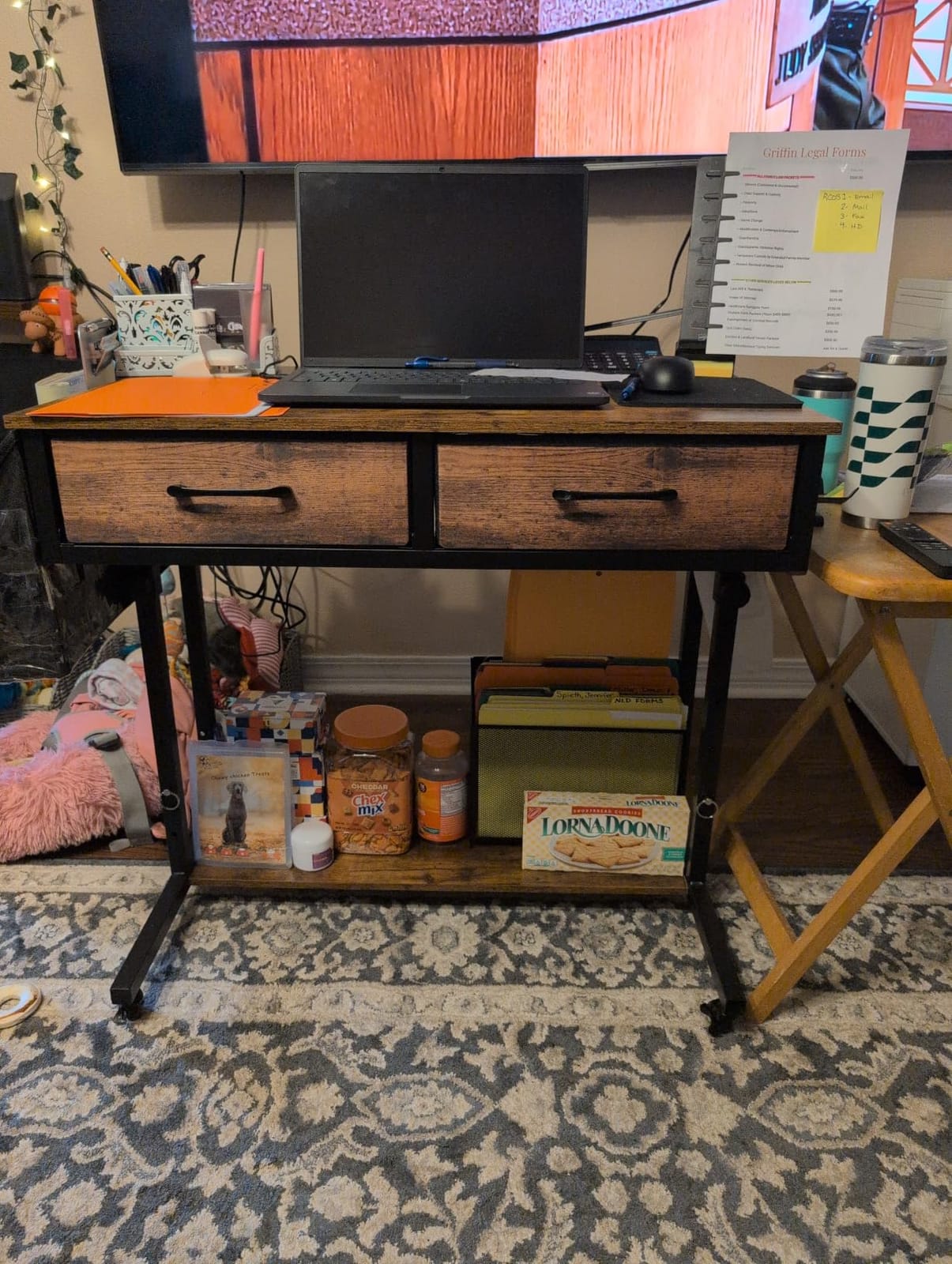 Rolling Standing Desk Adjustable Height with Drawers, 40 Inch Mobile Stand Up Portable Teacher Desks on Wheels for Classroom, Couch Sofa Side Laptop Table with Storage for Bedroom Home Office, Black customer photo 2