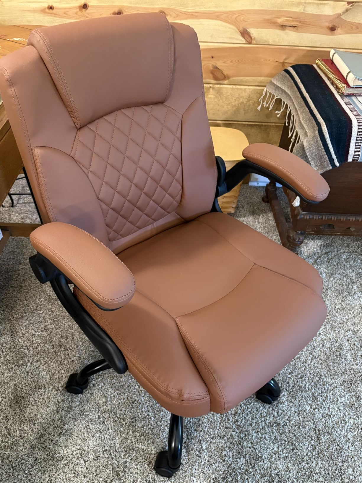 Leather Office Chair, PU Home Computer Desk Chairs with Ergonomic Back Support, 360°Swivel Free，Small Gaming Chair with Wheels and Adjustable Armrests, for Short People Use customer photo 2