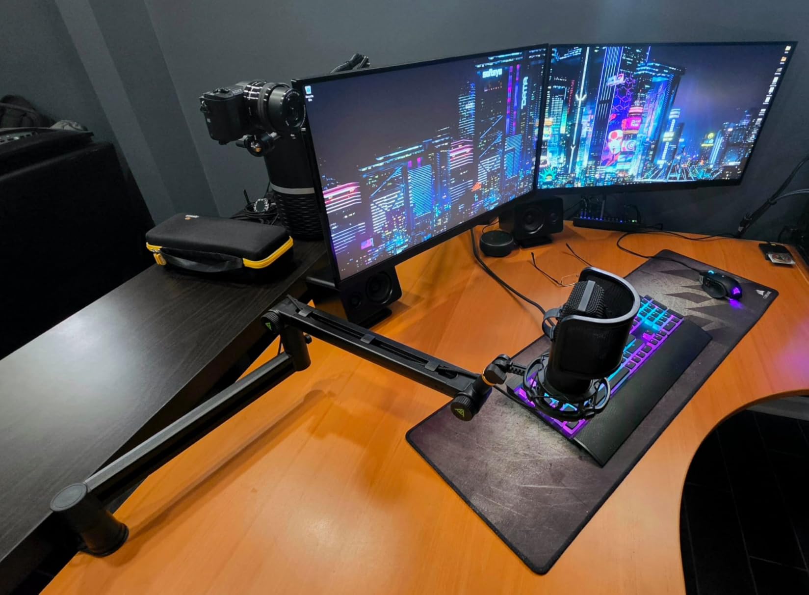 AA AUDIO ACCESSORY Mic Arm Desk Mount (Design for Heavy Mic) 6.6lbs Load Capacity, Stable Gear Lock Never Sags, Metal Low Profile Microphone Boom Stand for Shure SM7B SM7dB MV7, Blue Yeti, Rode PodMic customer photo 1