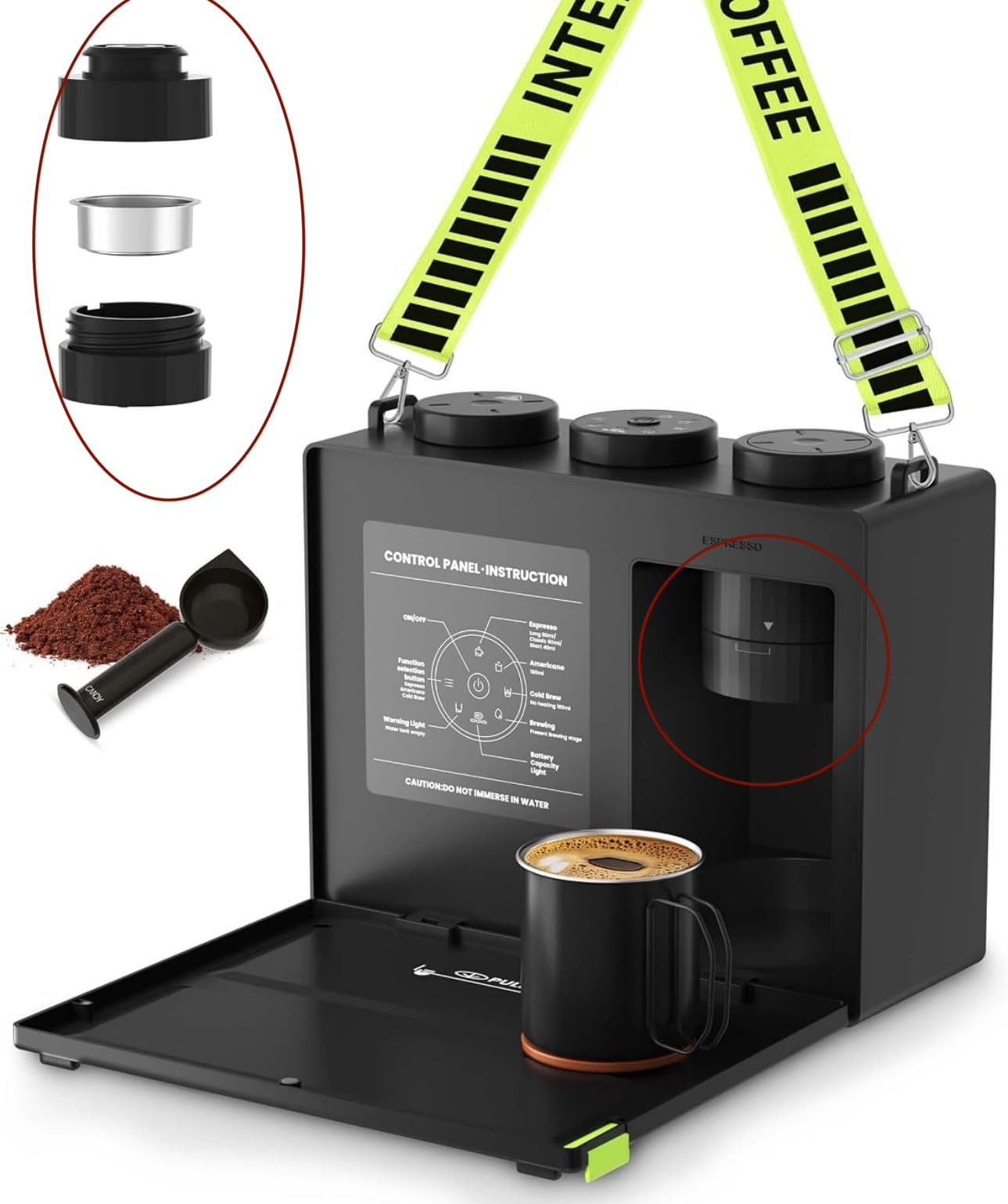 CANDY Portable Espresso Machine with Strap, 3 in 1 Coffee Maker, One-Touch Operation, Rechargeable Cold Brew Up to 60 Cups, for Ground, Ideal for Camping, RV & Outdoor, Home, Heating in Plug-in Mode customer photo 1
