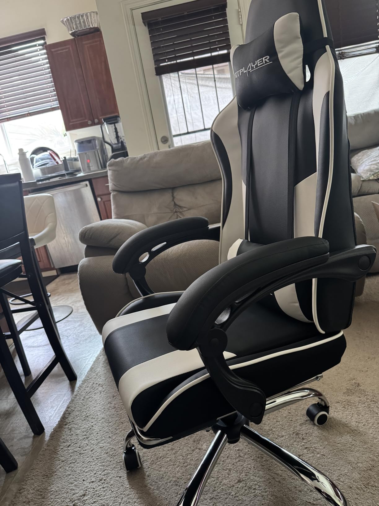GTPLAYER Gaming Chair, Computer Chair with Footrest and Lumbar Support, Height Adjustable Game Chair with 360°-Swivel Seat and Headrest and for Office or Gaming (Faux Leather, Blue) customer photo 1