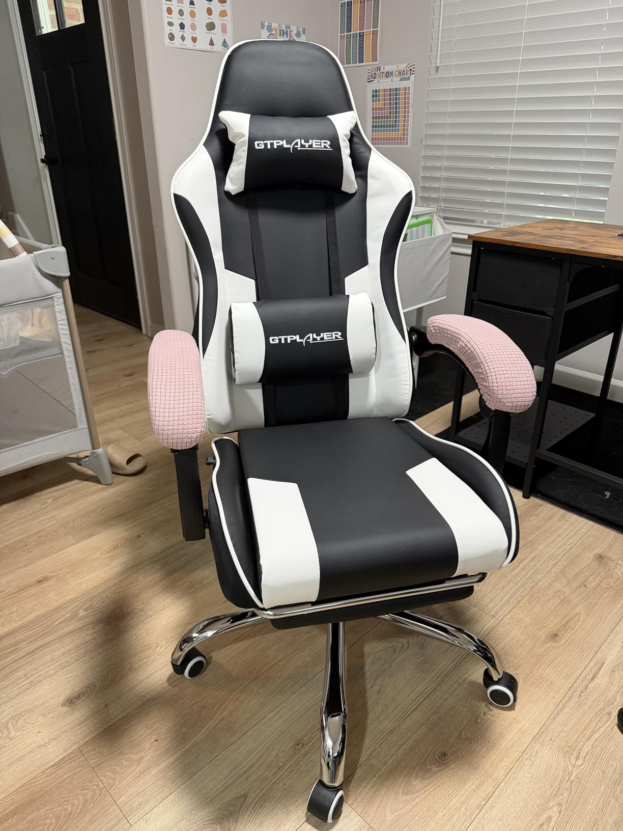 GTPLAYER Gaming Chair, Computer Chair with Footrest and Lumbar Support, Height Adjustable Game Chair with 360°-Swivel Seat and Headrest and for Office or Gaming (Faux Leather, Blue) customer photo 2