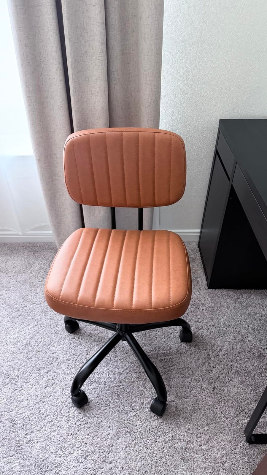 DUMOS Home Office Chair, Ergonomic Computer Desk Chair, Lumbar Support | Armless Height Adjustable, PU Leather, 360 Swivel Wheels, Small Space, Adults, New Black customer photo 1